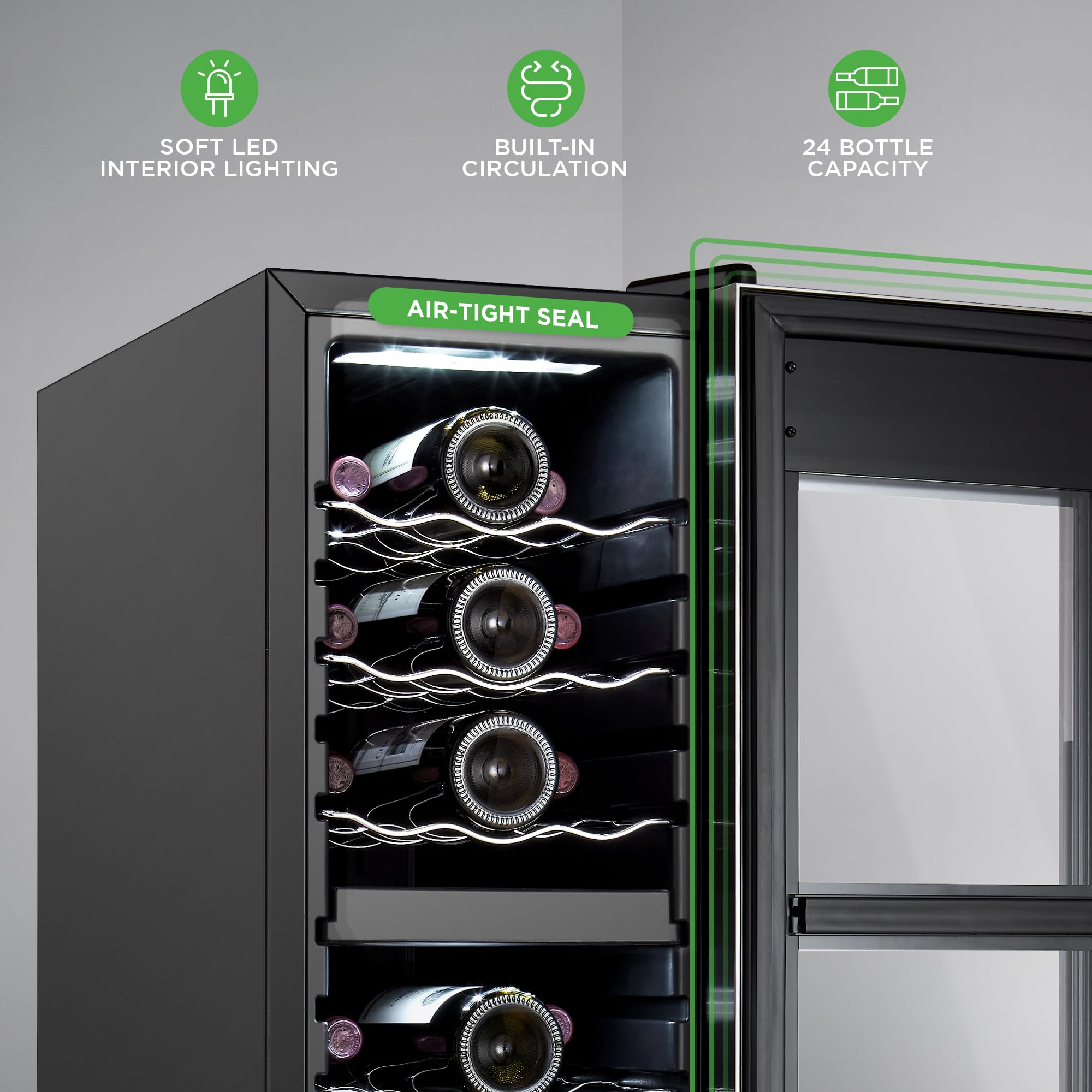 Nutrichef 12 Bottle Stainless Steel Slim Wine Fridge | Red & White Wine Chiller | Adjustable Temperature Control, Ultra Quiet Operation & Energy Efficient | Mini Wine Cooler Refrigerator | 31x10x17 IN