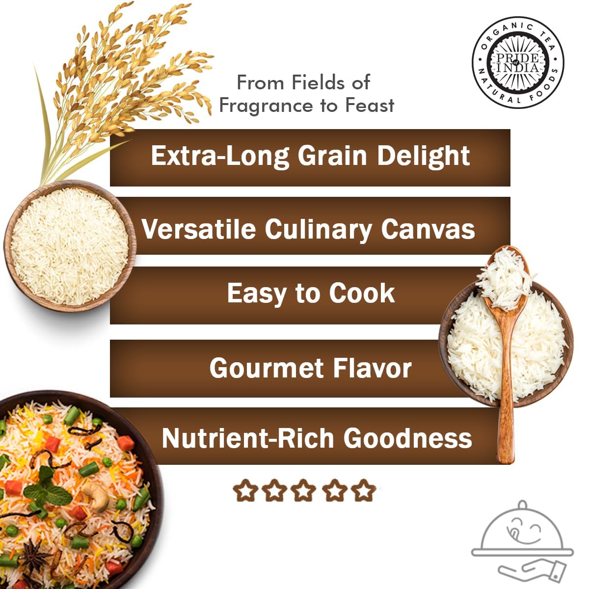 Pride Of India - Extra Long Indian Premium White Basmati Rice, 10 Pound (4.54 Kilo) Reclosable Bag - Naturally Aromatic, Aged, Flavorful, Slender, Non Sticky Grains - Great Value for Money
