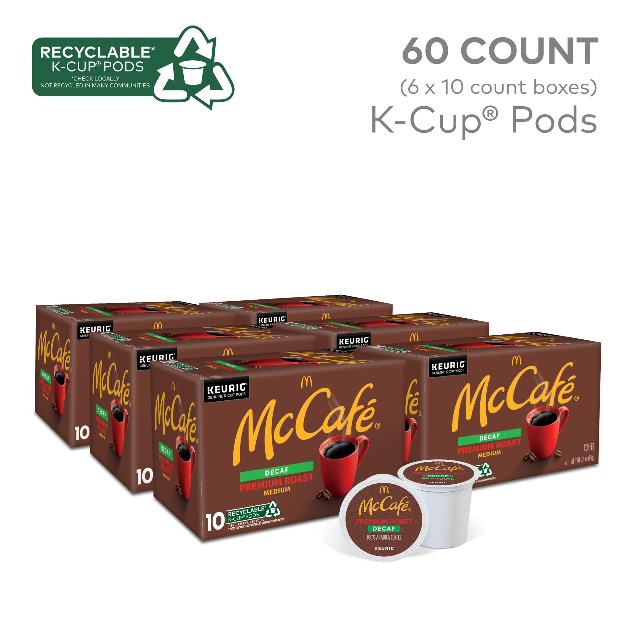 McCafe Premium Roast Decaf Coffee, Single Serve Keurig K-Cup Pods, Decaffeinated, 96 Count (4 Packs of 24)