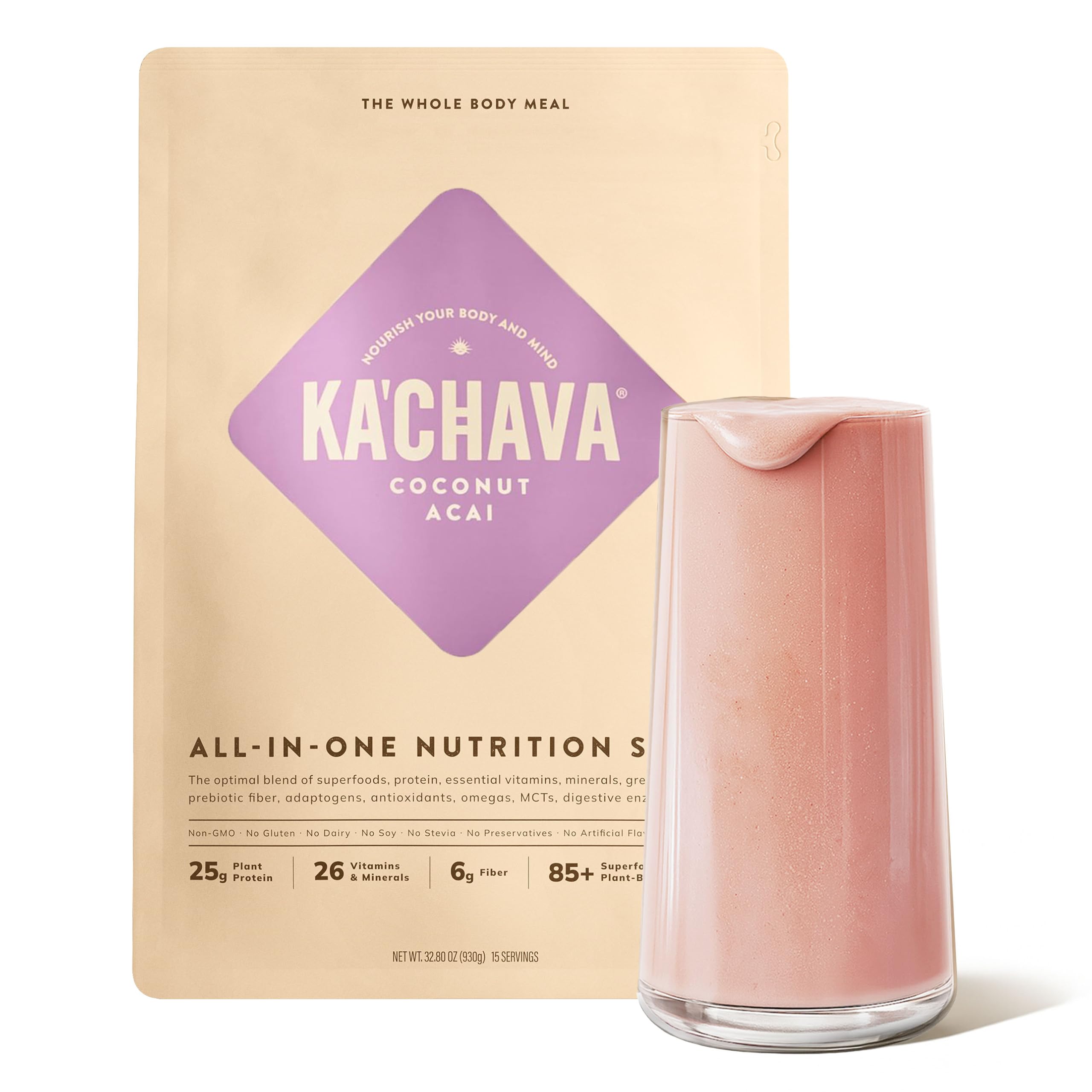 Ka’Chava Whole Body Meal Shake Vanilla 2 lb – Vegan Protein Powder with 85+ Superfoods & Greens – Plant-Based Meal Replacement with Probiotics & Digestive Enzymes – Gluten & Dairy Free (15 Servings)