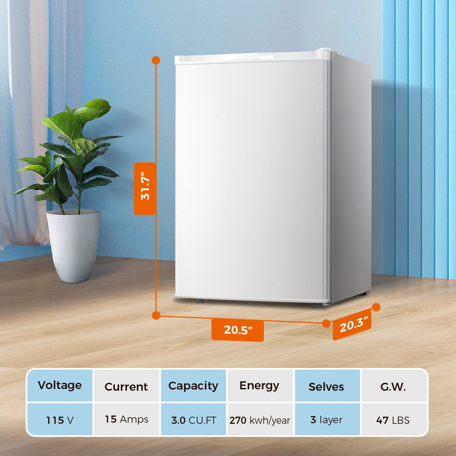 Kismile Small Freezer Upright, 3.0 Cu.ft Mini Freezer with Adjustable Thermostat, Removable Shelves, Reversible Single Door, Stand Up Freezer for Bedroom/Home/Dorms/Apartment (Stainless Steel)
