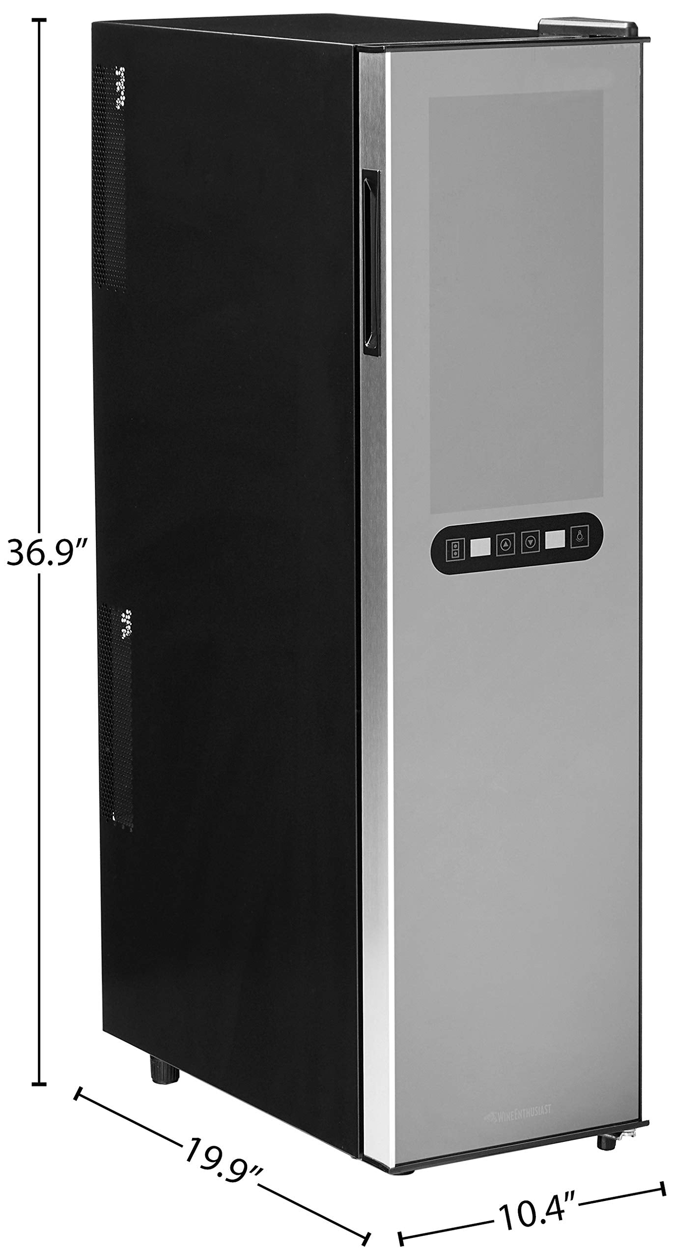 Wine Enthusiast 18-Bottle Slimline Dual Zone Wine Cooler - Energy Efficient Freestanding Wine Refrigerator - Upright Bottle Storage, Adjustable Thermostat, Digital Touchscreen (20.5” x 10.7" x 36.8”)