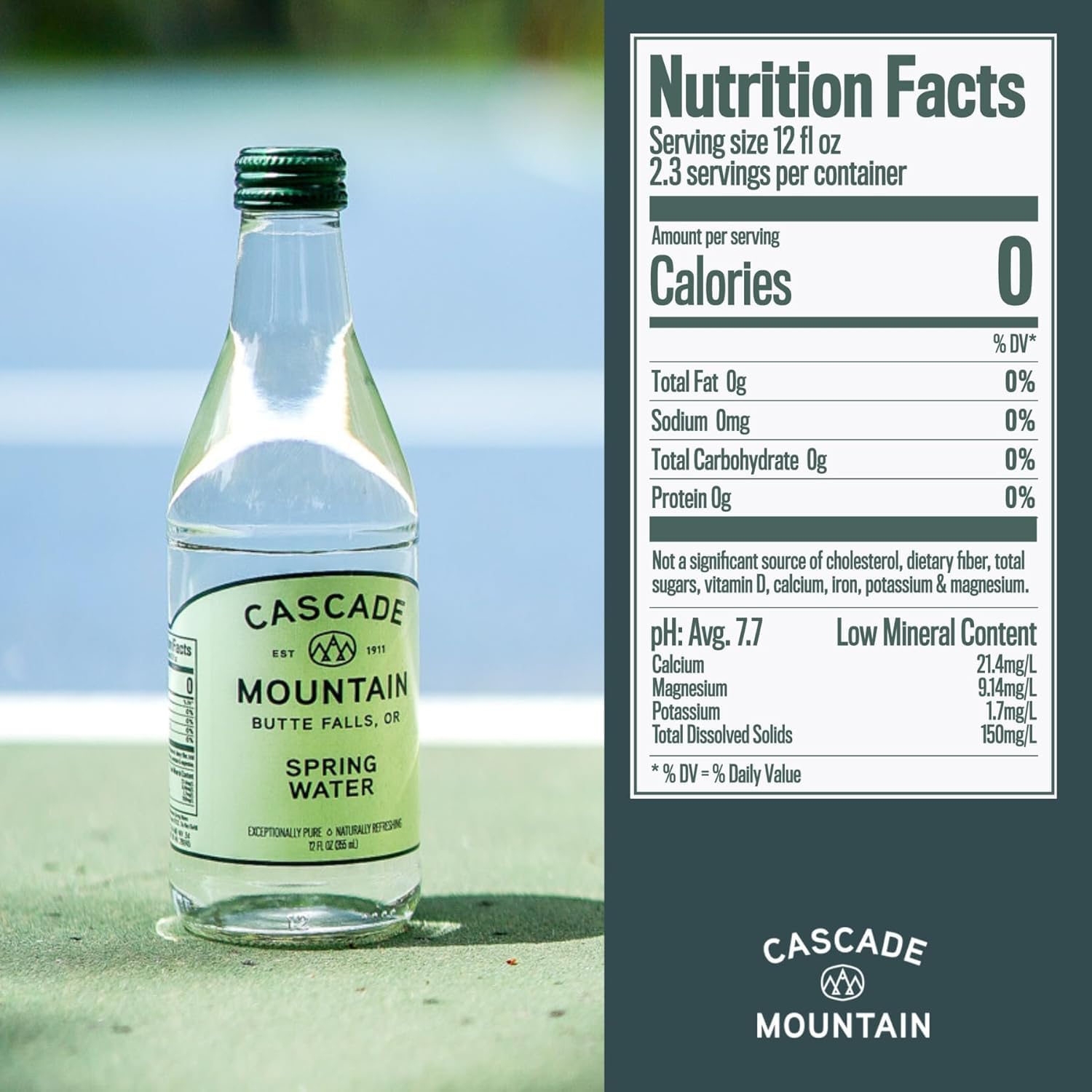 Cascade Mountain Mineral Water in Glass Bottle | 12oz (12 Pack) | 7.7 pH Balanced, Purified, Natural Spring Bottled Drinking Water – Elevate Your Hydration (12 Fl Oz (Pack of 12), Spring Water NEW!)