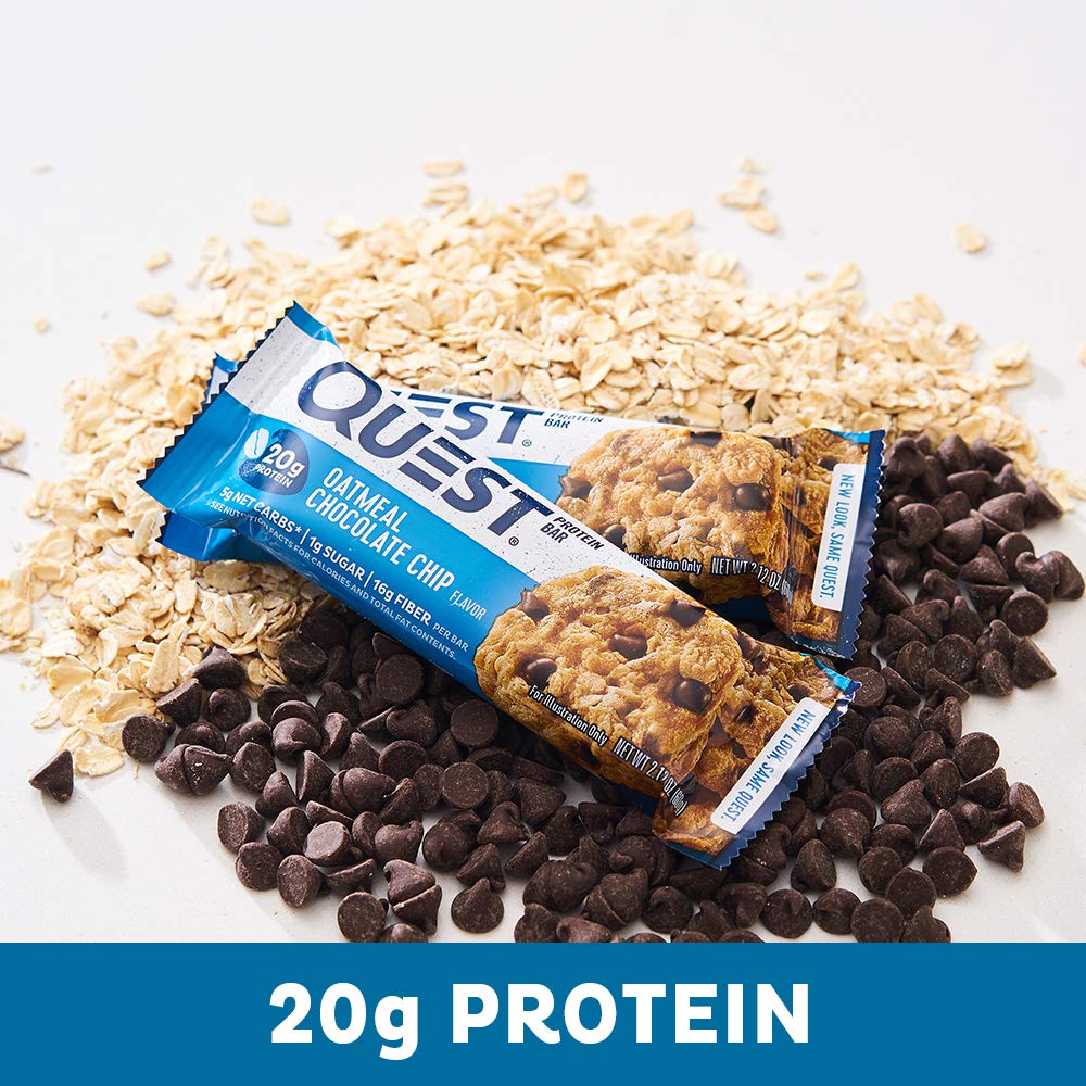 Quest Nutrition Chocolate Chip Dough Cookie Protein Bars, 21g Protein, 1g Sugar, 4g Net Carb, High Fiber, Gluten Free, Keto Friendy, 12 Count