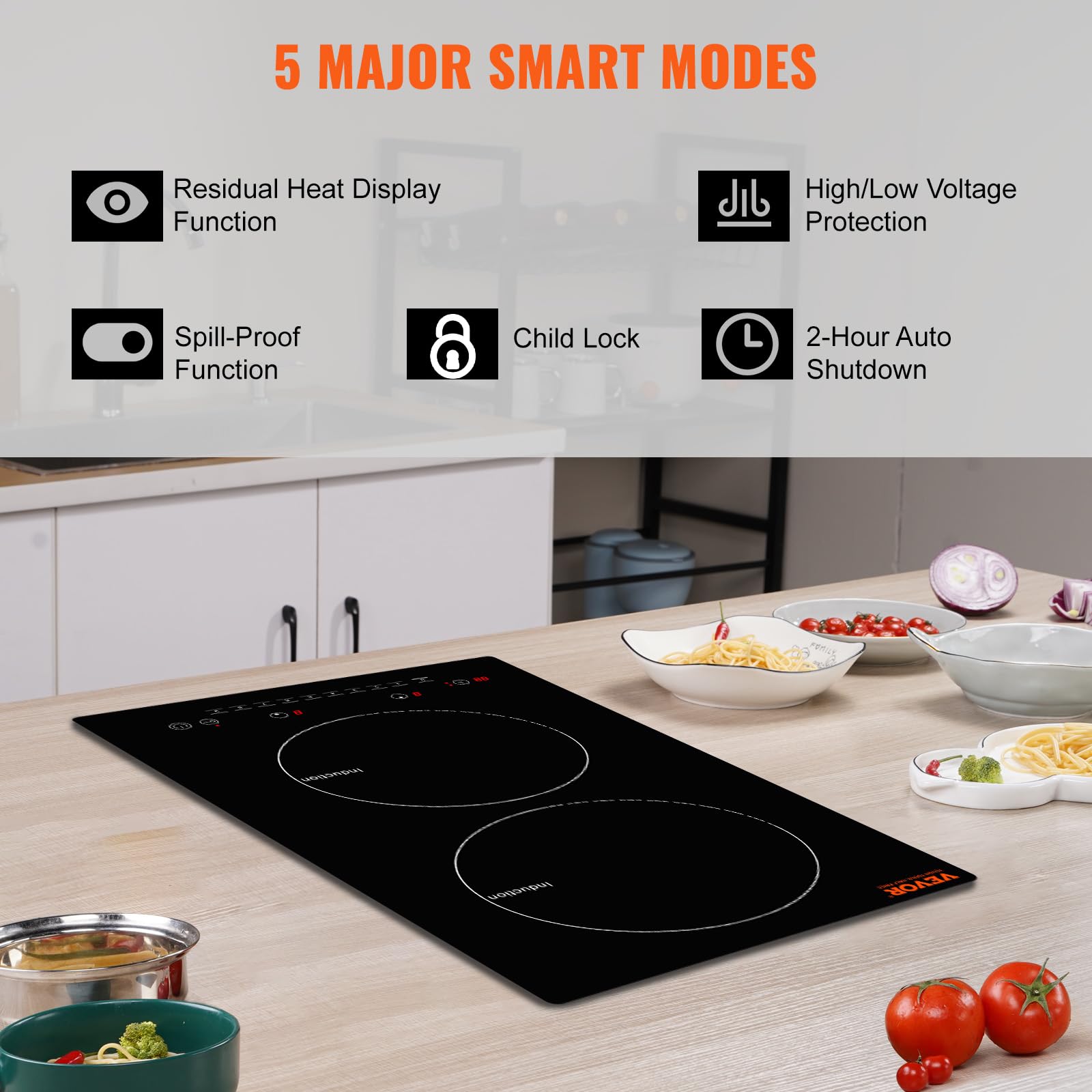 VEVOR Built-in Induction Electric Stove Top 30 Inch,5 Burners Electric Cooktop,9 Power Levels & Sensor Touch Control,Easy to Clean Ceramic Glass Surface,Child Safety Lock,240V