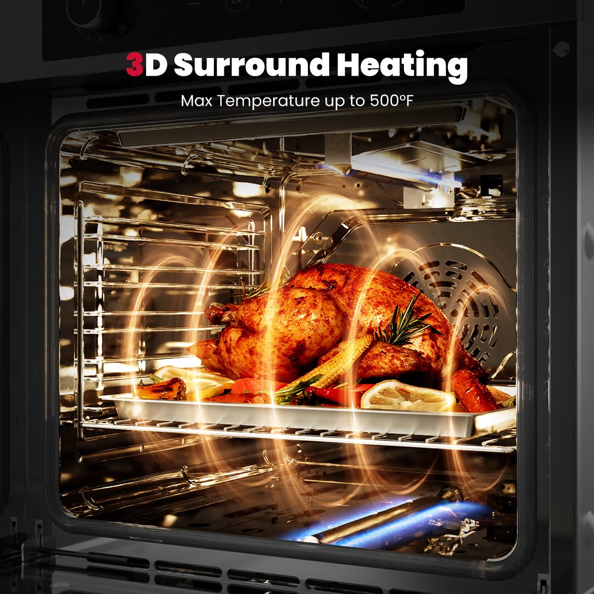 GASLAND 24 Gas Wall Oven, ETL Certified Natural Gas Wall Oven with Bake Broil Rotisserie Functions, Timer and Convection Fan, 120V Cord Plug, 2.12 Cu.ft Capacity, Stainless Steel