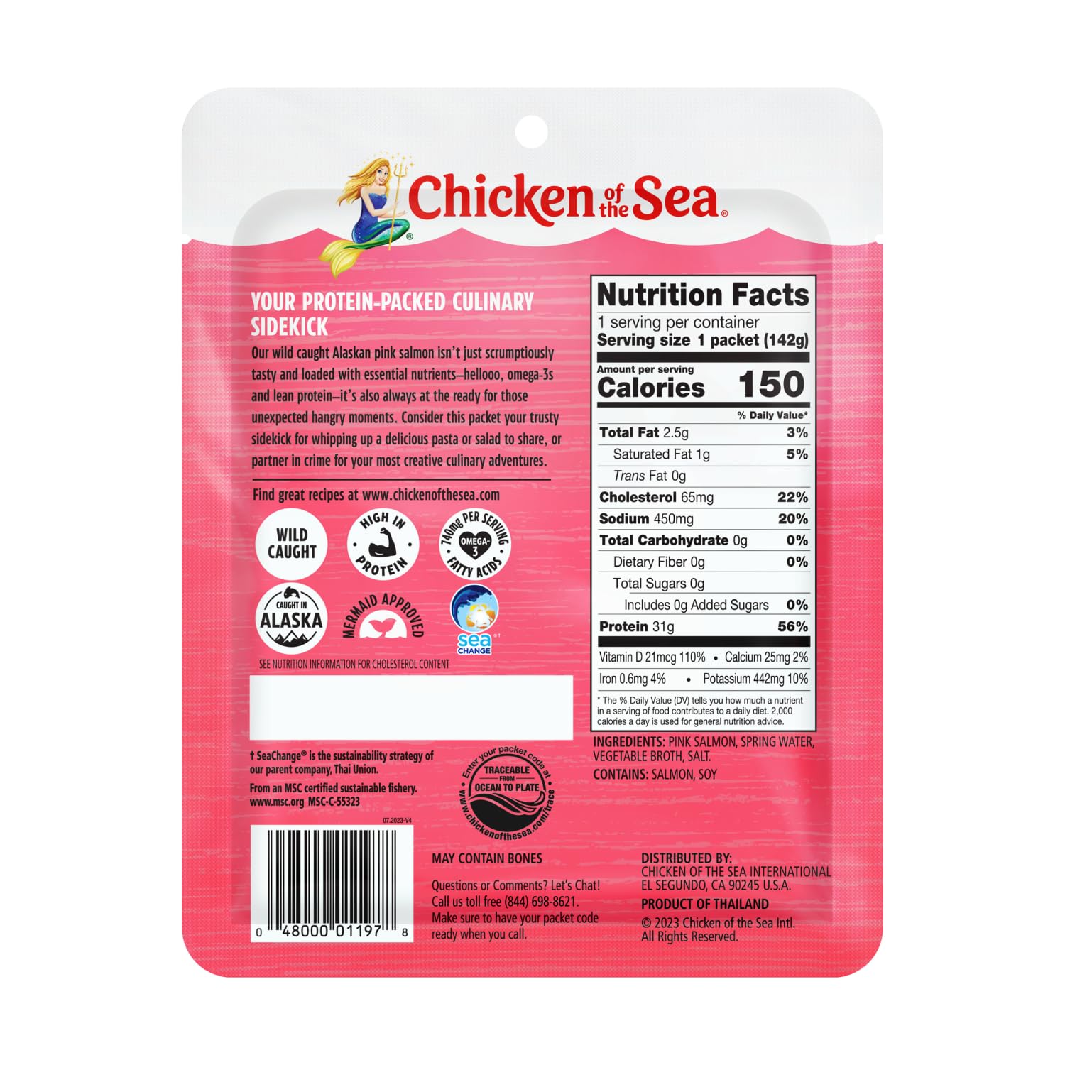 Chicken of the Sea Alaskan Pink Salmon in Spring Water, 2.5 Ounce Packets (Box of 12), Wild Caught, Skinless & Boneless