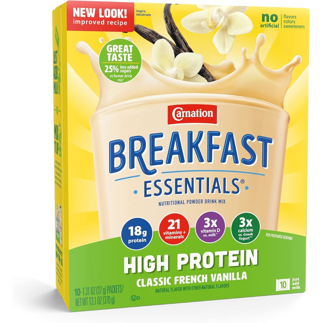 Carnation Breakfast Essentials High Protein Oral Supplement Classic French Vanilla Flavor 1.31 oz. Packet 60 Ct