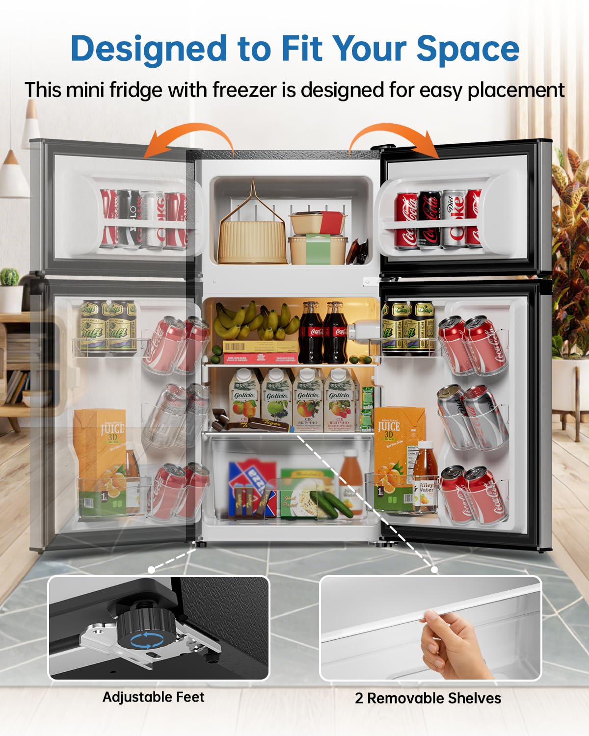 Frostorm 3.2 Cu Ft Mini Fridge with Freezer - Energy Efficient, Large Capacity Single Door Upright Freezer for Bedroom, Office & Dorm | Small Fridge, Reversible Door, ETL Certified(Black)