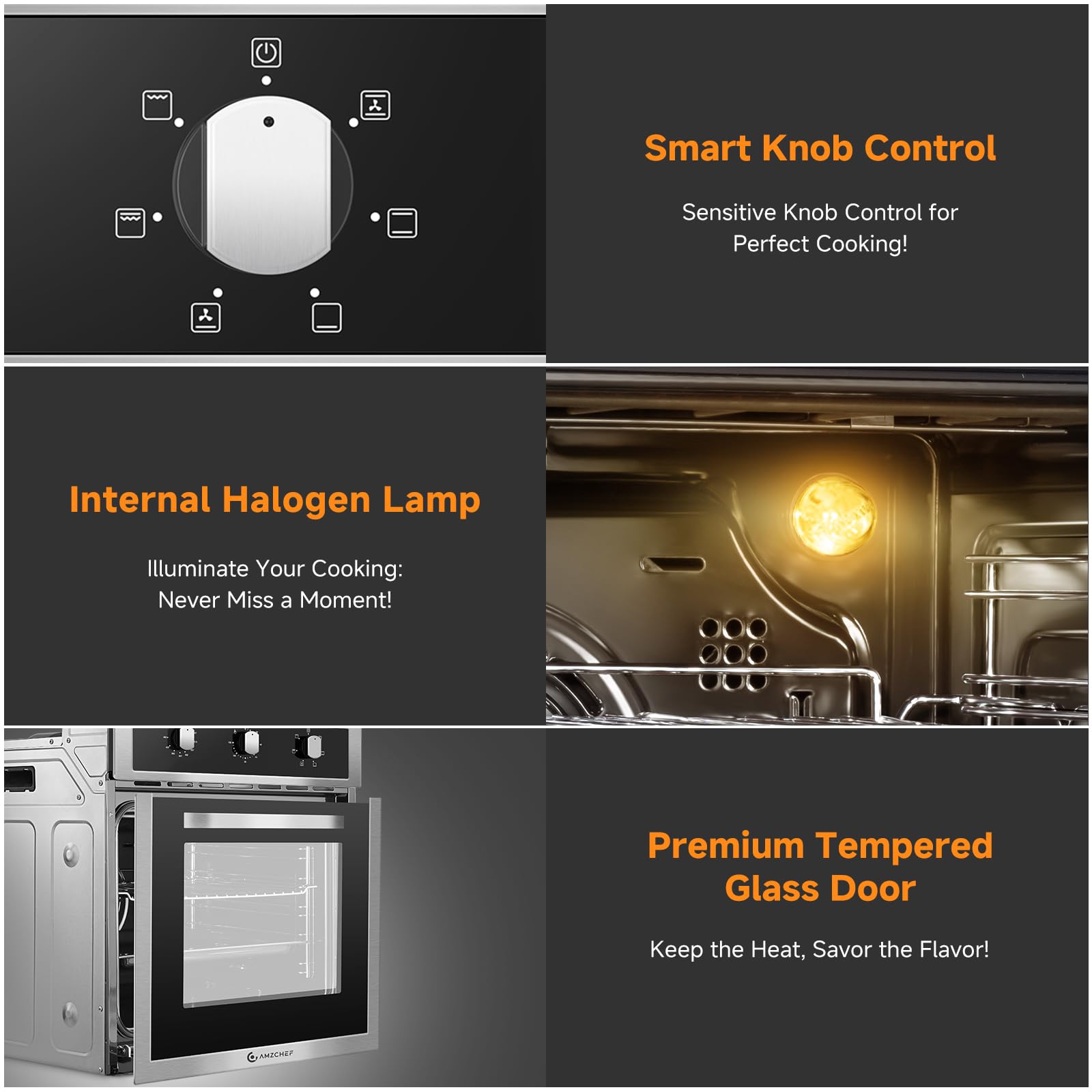 24" Single Wall Oven for Kitchen: 2200W Built-in Electric Wall Oven with Mechanical Knobs Control, 2.65 Cu.ft. Stainless Steel Wall Oven with 5 Cooking Modes, 360° ROTATING ROTISSERIE, Timer
