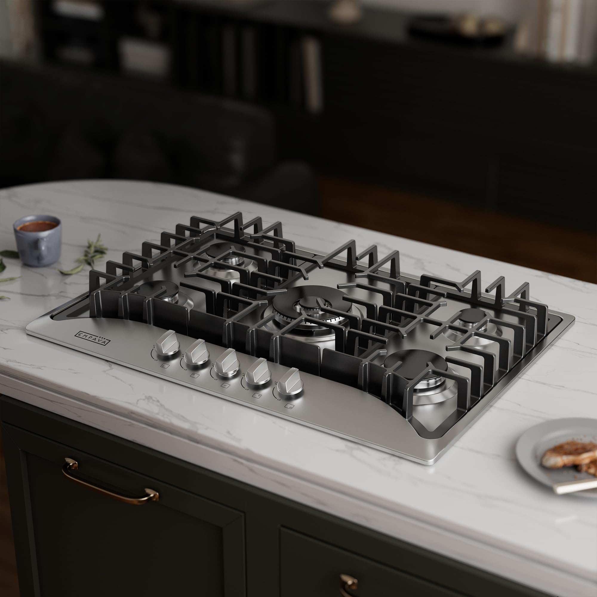 Empava 30 Inch Gas Cooktop with 5 World Class Made in Italy SABAF Burners, LPG/NG Convertible, Ideal RV Top Stoves for Kitchen, Stainless Steel