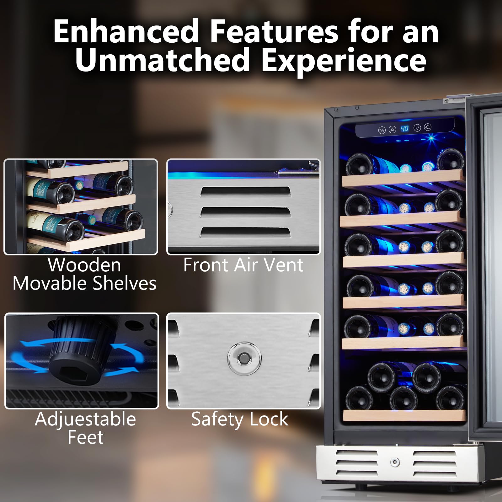 Kalamera 24 inch Wine Cooler, 37 Bottle - Dual Zone Built-in or Freestanding Fridge with Stainless Steel Reversible Glass Door, for Home, Kitchen or Office