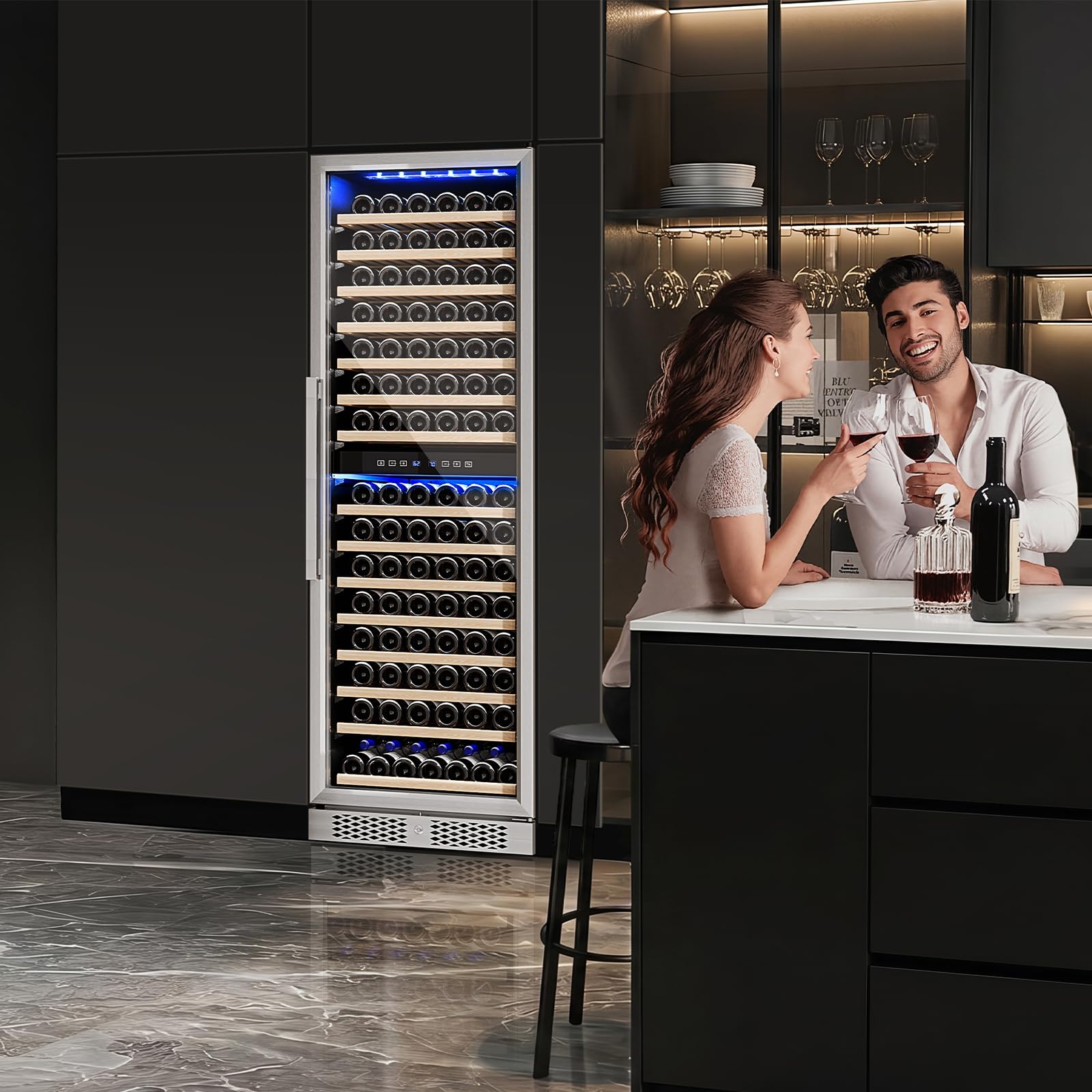 ROVSUN 18 Bottle Wine Fridge, Freestanding Compressor Wine Cooler Refrigerator, Beverage Wine Chiller with Digital Temperature Control & Double-layer Glass Door for Red White Wine, Champagne, Beer