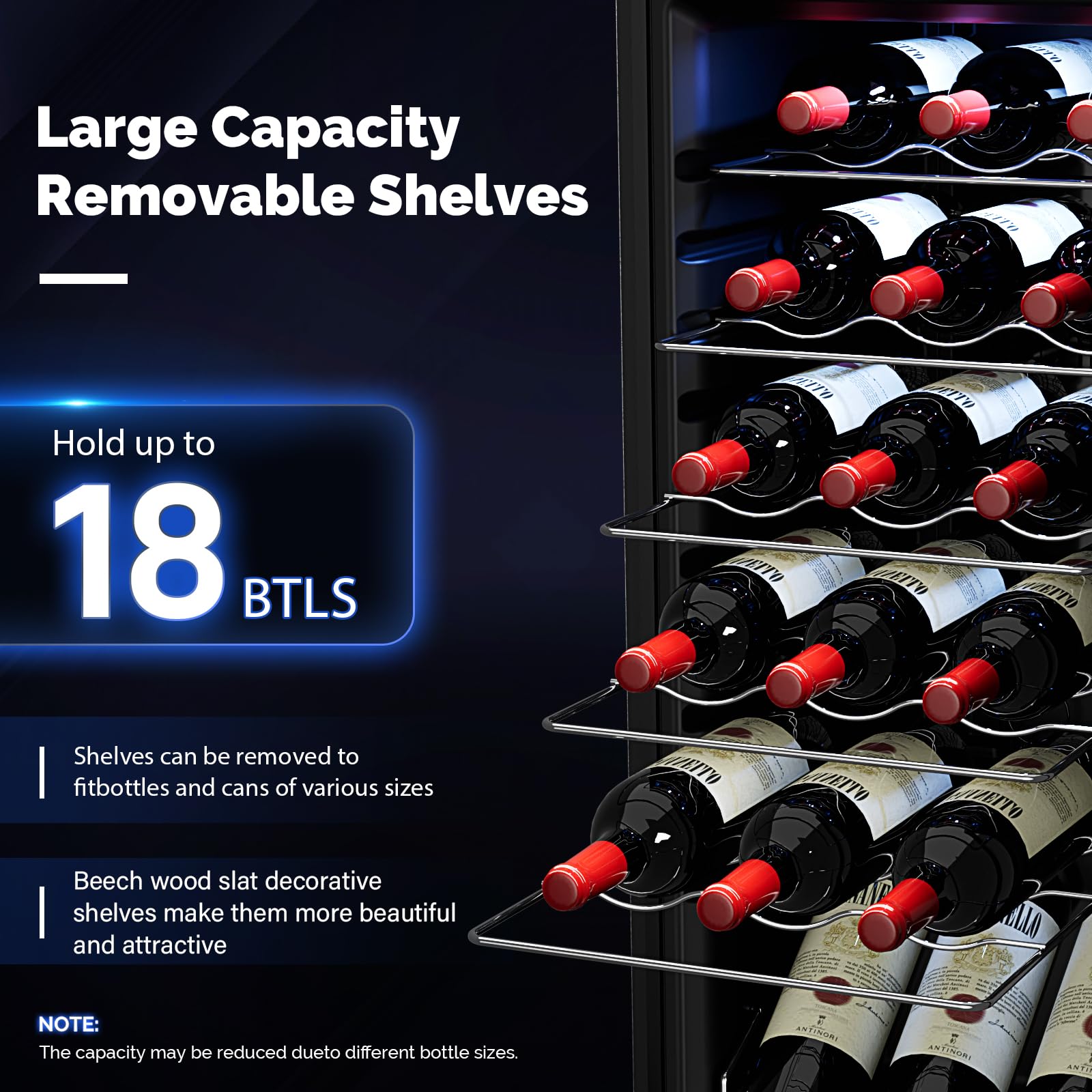 ROVSUN 18 Bottle Wine Fridge, Freestanding Compressor Wine Cooler Refrigerator, Beverage Wine Chiller with Digital Temperature Control & Double-layer Glass Door for Red White Wine, Champagne, Beer