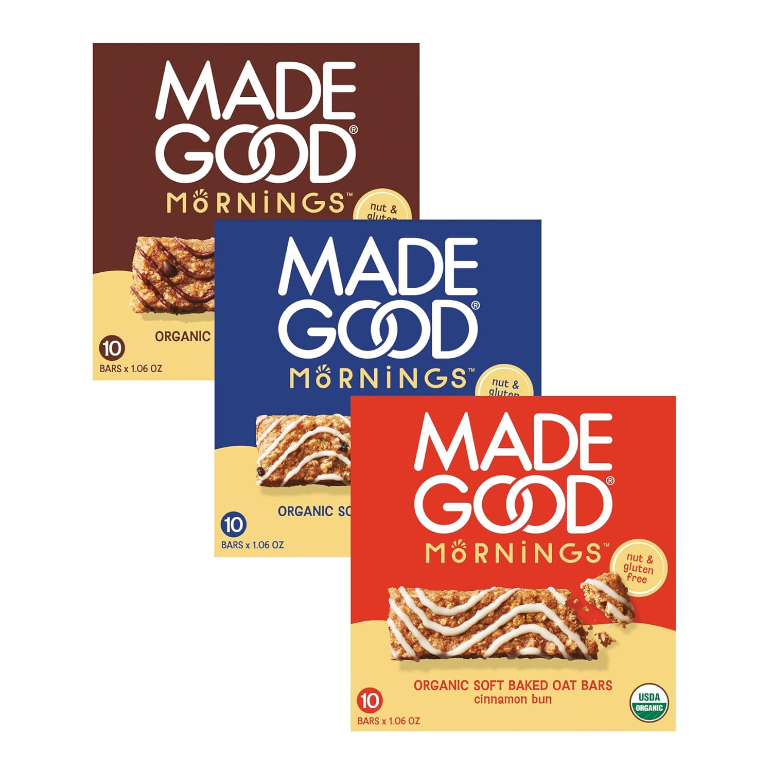 MadeGood Mornings Soft Baked Breakfast Bars, Blueberry, 1.06 Oz (30 Count) Gluten Free Snacks