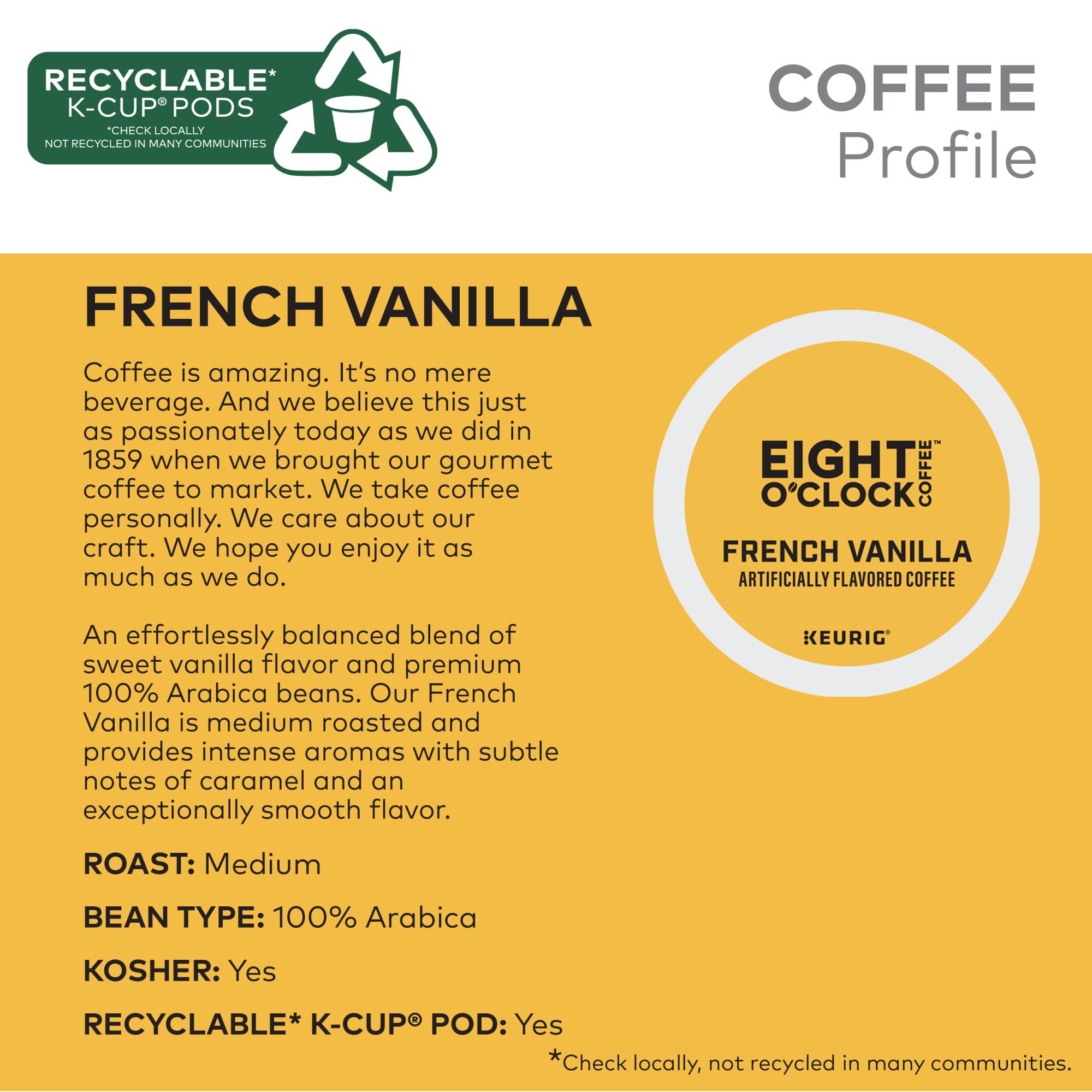 Eight O'Clock Coffee The Original, Single-Serve Keurig K-Cup Pods, Medium Roast Coffee Pods, 72 Count