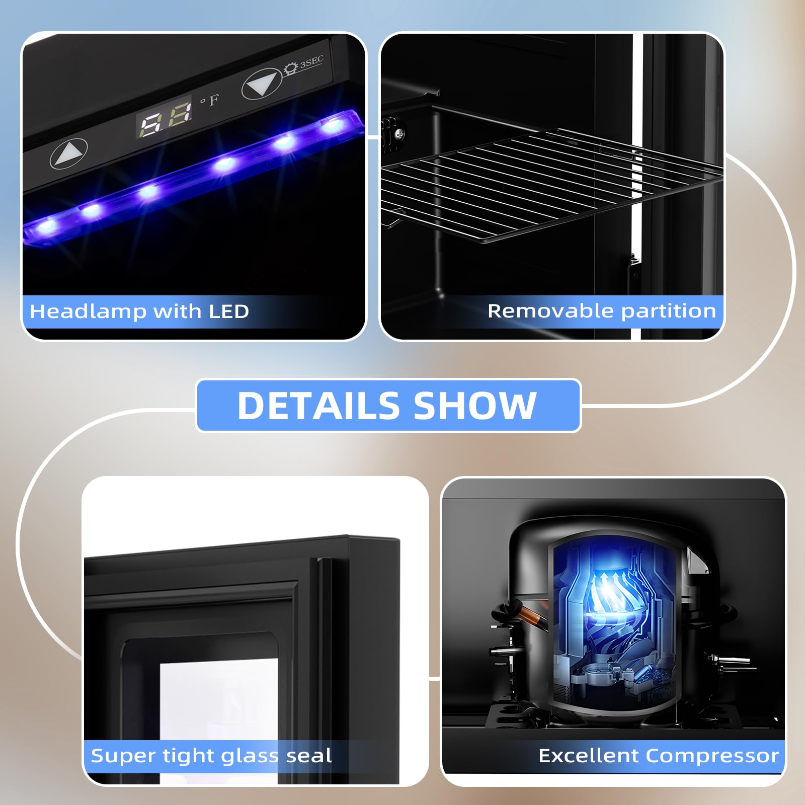 Antarctic Star Wine Cooler, Beverage Refrigerator, 16 Bottle Freestanding Quiet Wine Cellar Front Glass Door for Home and Bar, Digital Temp Control, 1.71 Cu.Ft.