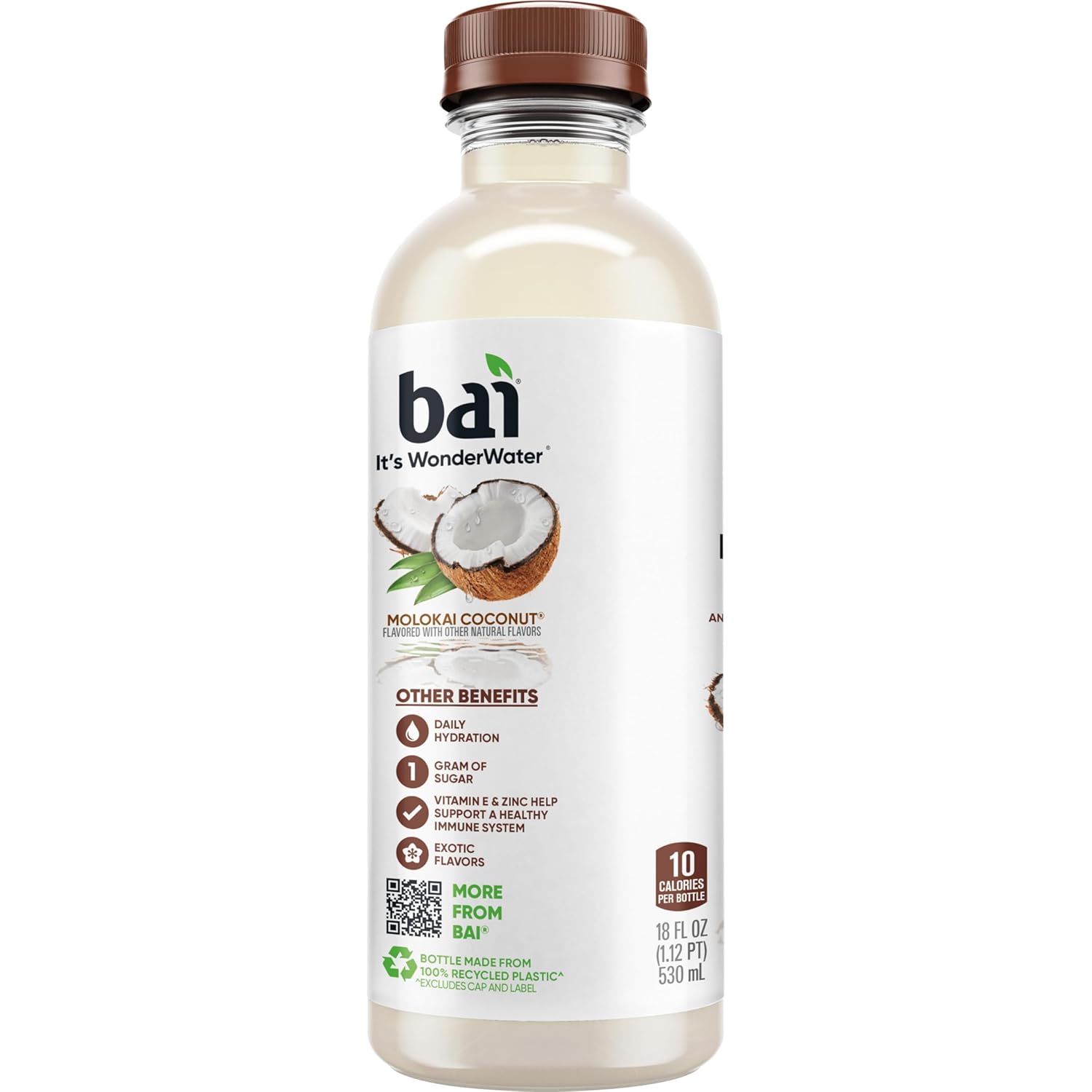 Bai Antioxidant Infused Water Beverage, Molokai Coconut, with Vitamin C and No Artificial Sweeteners, 18 Fluid Ounce Bottle, 12 Pack