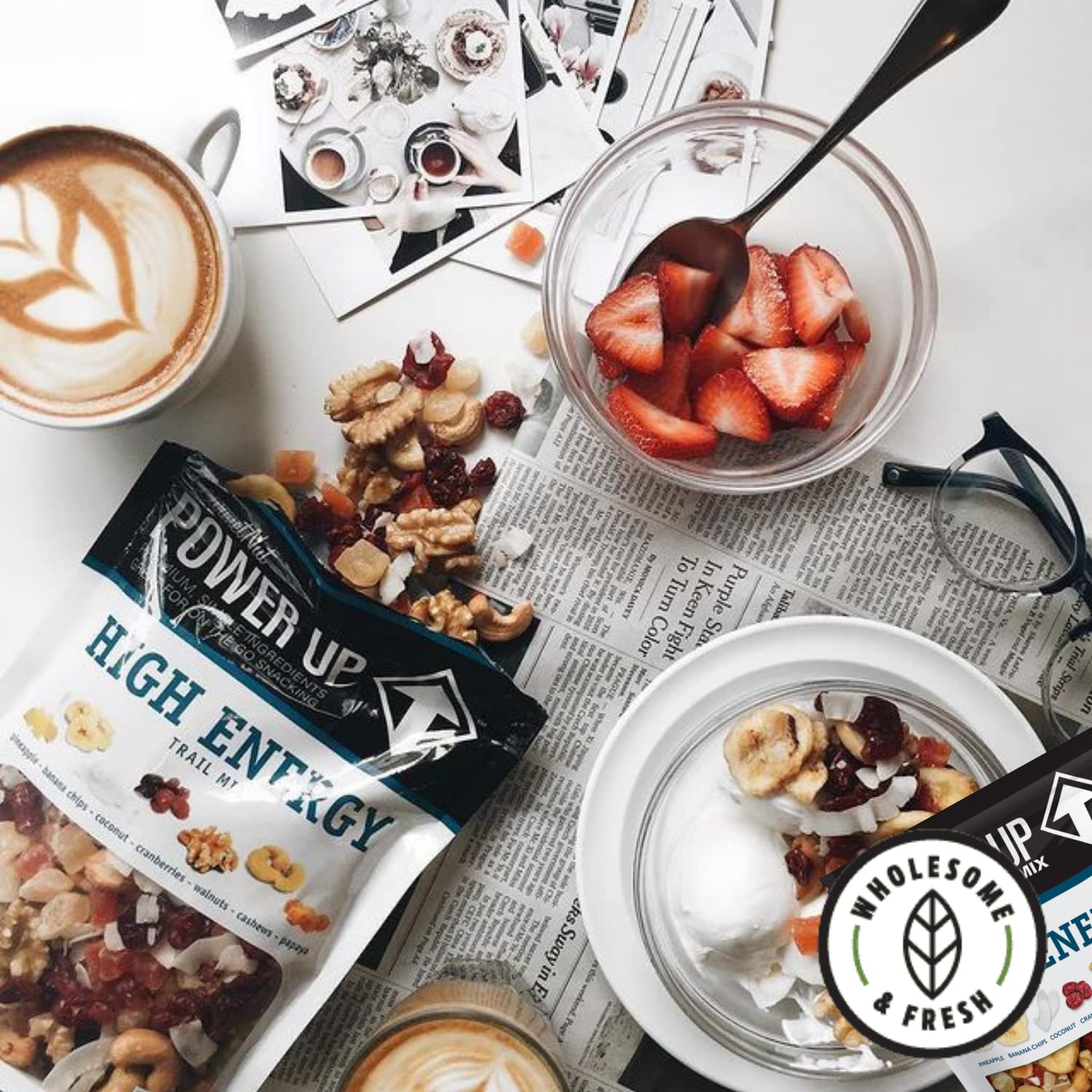 Power Up High Energy Trail Mix By Gourmet Nut, Walnuts, Banana Chips, Cashews, Coconut, Cranberries & Papaya Mix - Keto & Paleo Friendly Snacks - Non GMO Vegan Gluten Free Kosher, 8oz Bags, Pack of 4