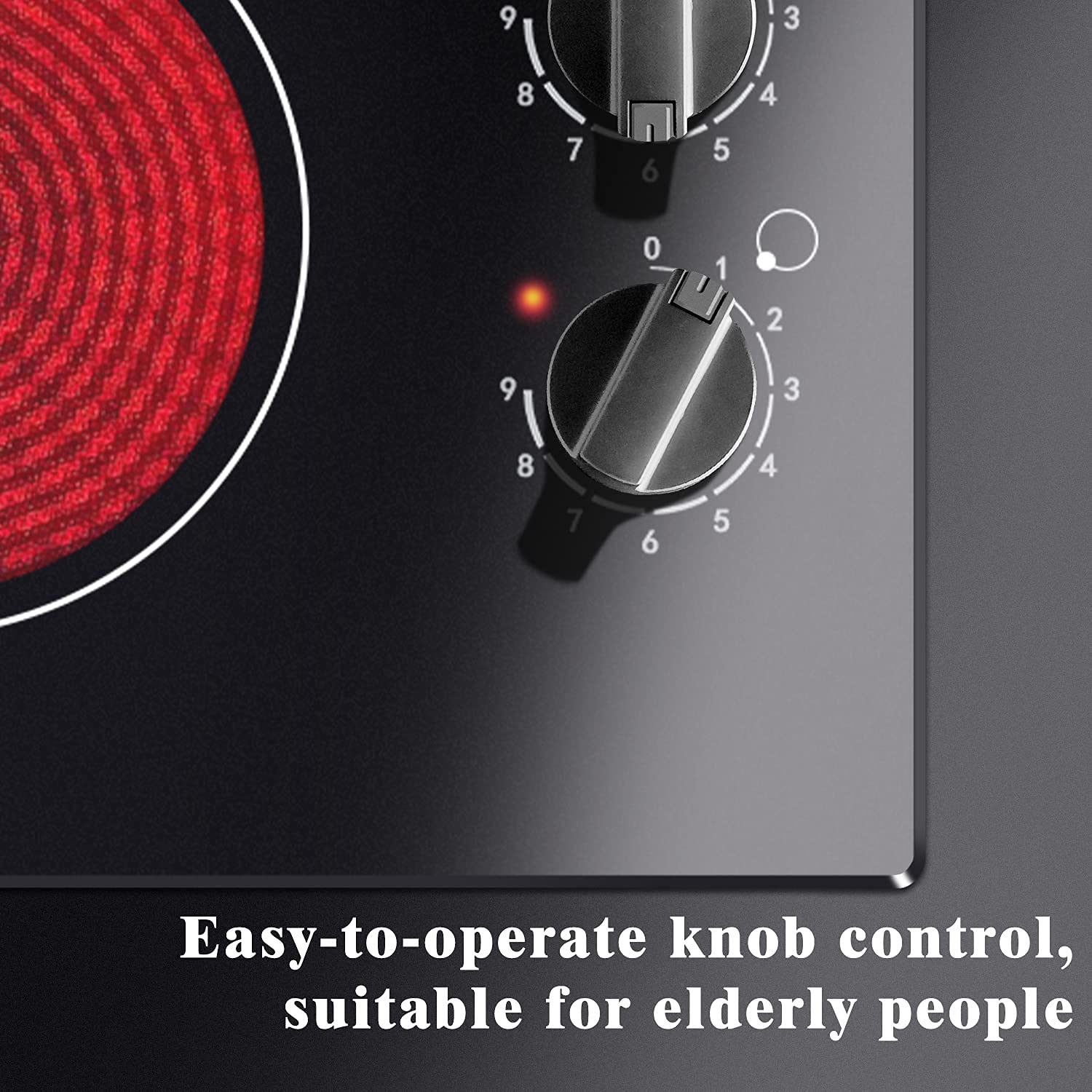Karinear 30 Inch Electric Cooktop 4 Burners, Knob Control Built-in Ceramic Cooktop, 30" Radiant Electric Stove Top with Glass Protection Metal Frame,Fits Most Existing Cutouts, 220-240v, Hard Wire