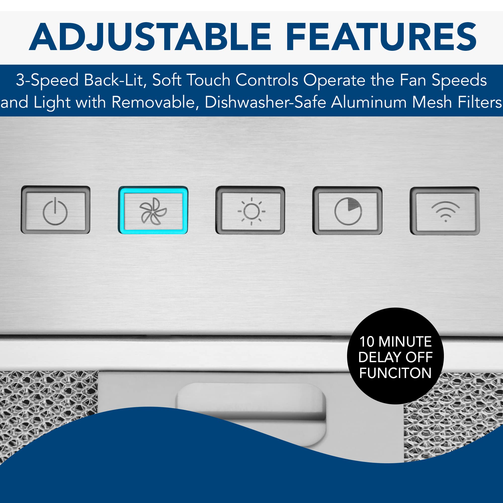 Broan-NuTone PM300SS Custom Power Pack Range Hood Insert with 2-Speed Exhaust Fan and Light, 300 Max Blower CFM, Stainless Steel, 21-Inch Built