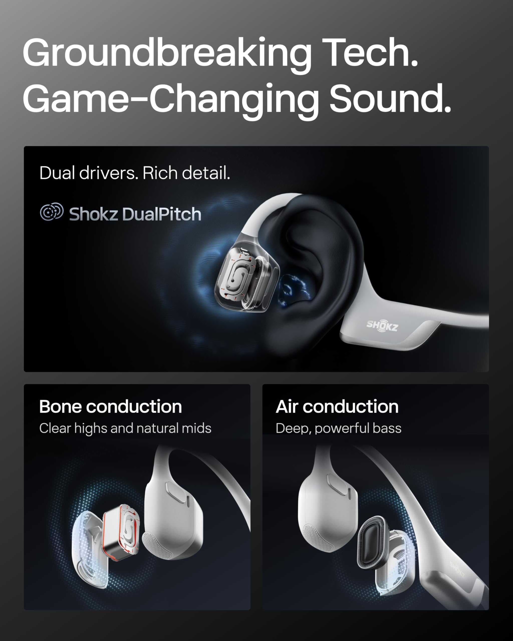 SHOKZ New OpenRun Pro 2- Bone Conduction Headphones, Open-Ear Bluetooth Wireless Sport Earphones for Running, Workouts - Sweat Resistant, Secure Comfortable Fit -Deep Bass, Smart Mic, Reflective Strip