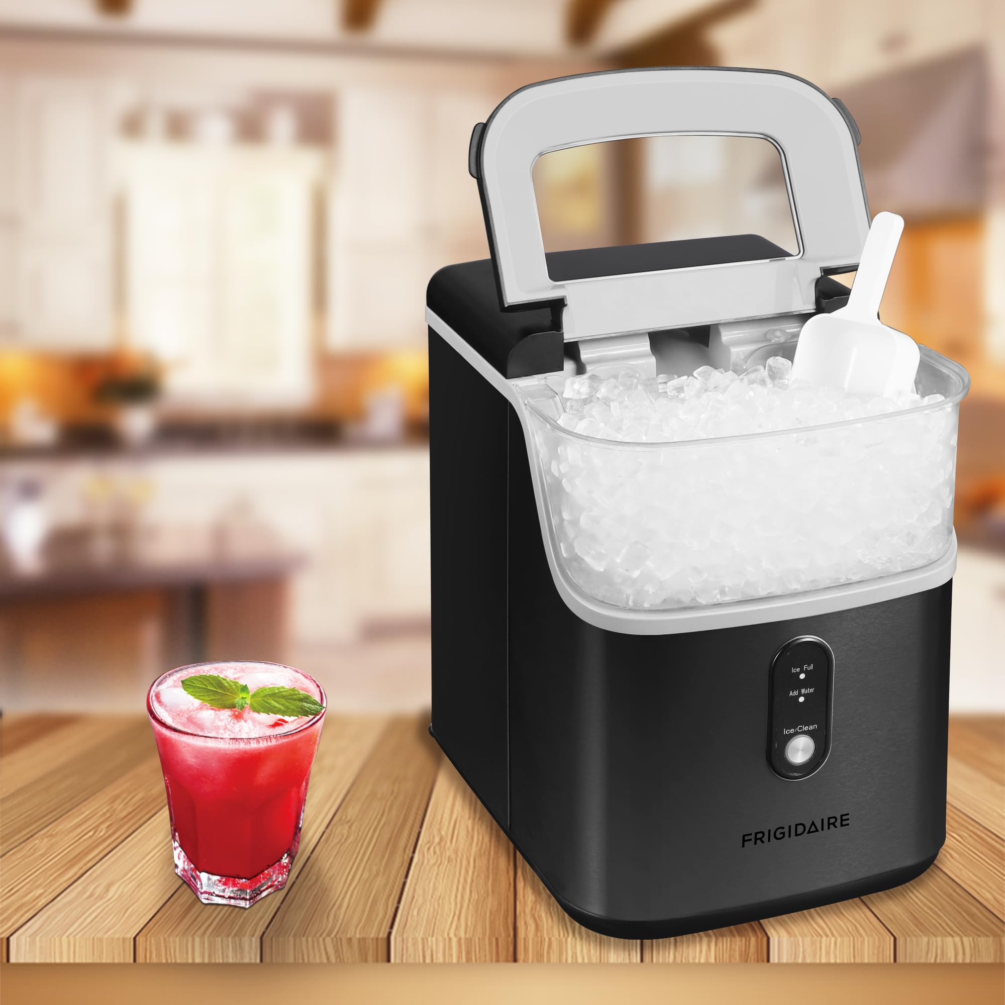 Frigidaire Countertop Crunchy Chewable Nugget Ice Maker, Compact, 33lbs per Day, Metallic Finish