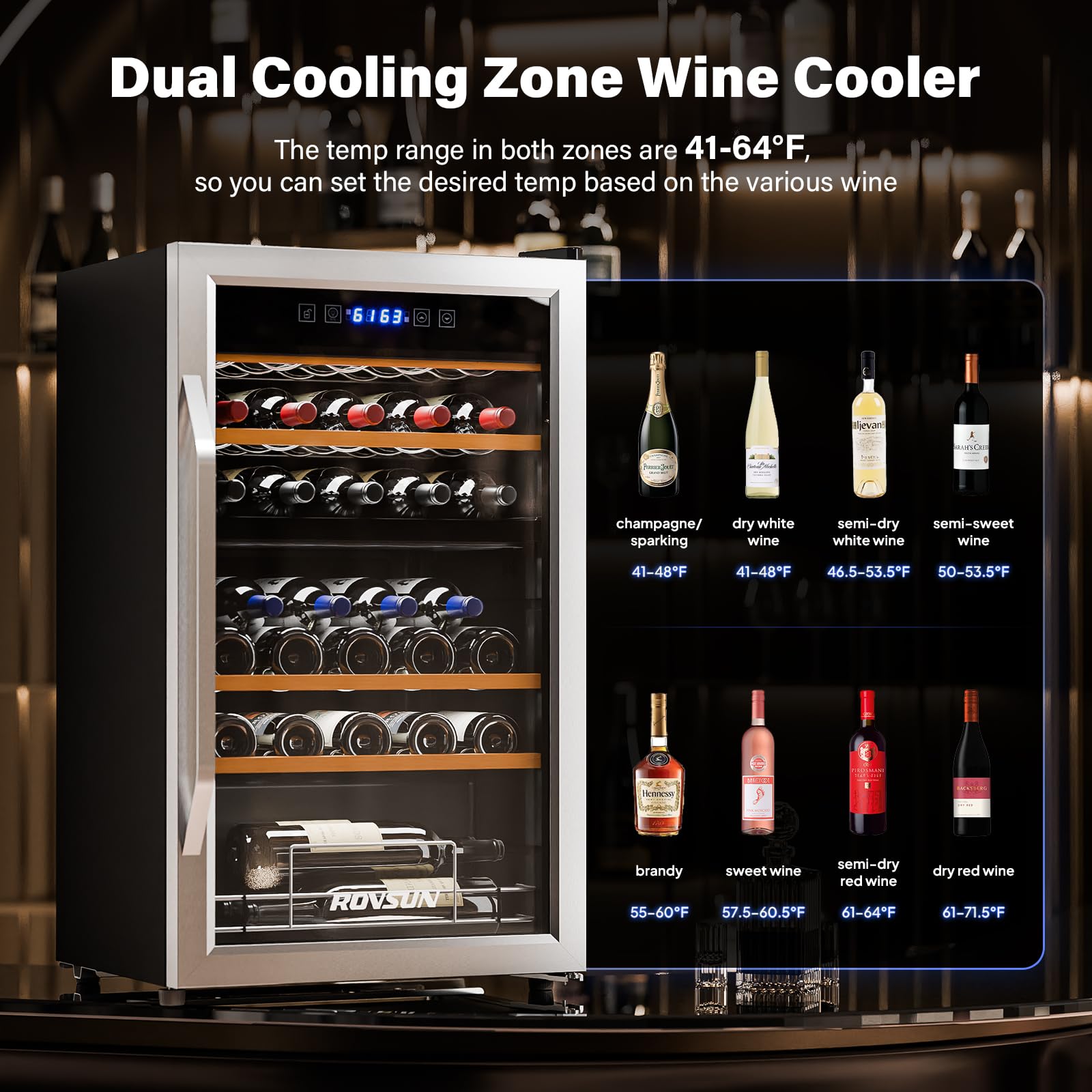 ROVSUN 18 Bottle Wine Fridge, Freestanding Compressor Wine Cooler Refrigerator, Beverage Wine Chiller with Digital Temperature Control & Double-layer Glass Door for Red White Wine, Champagne, Beer