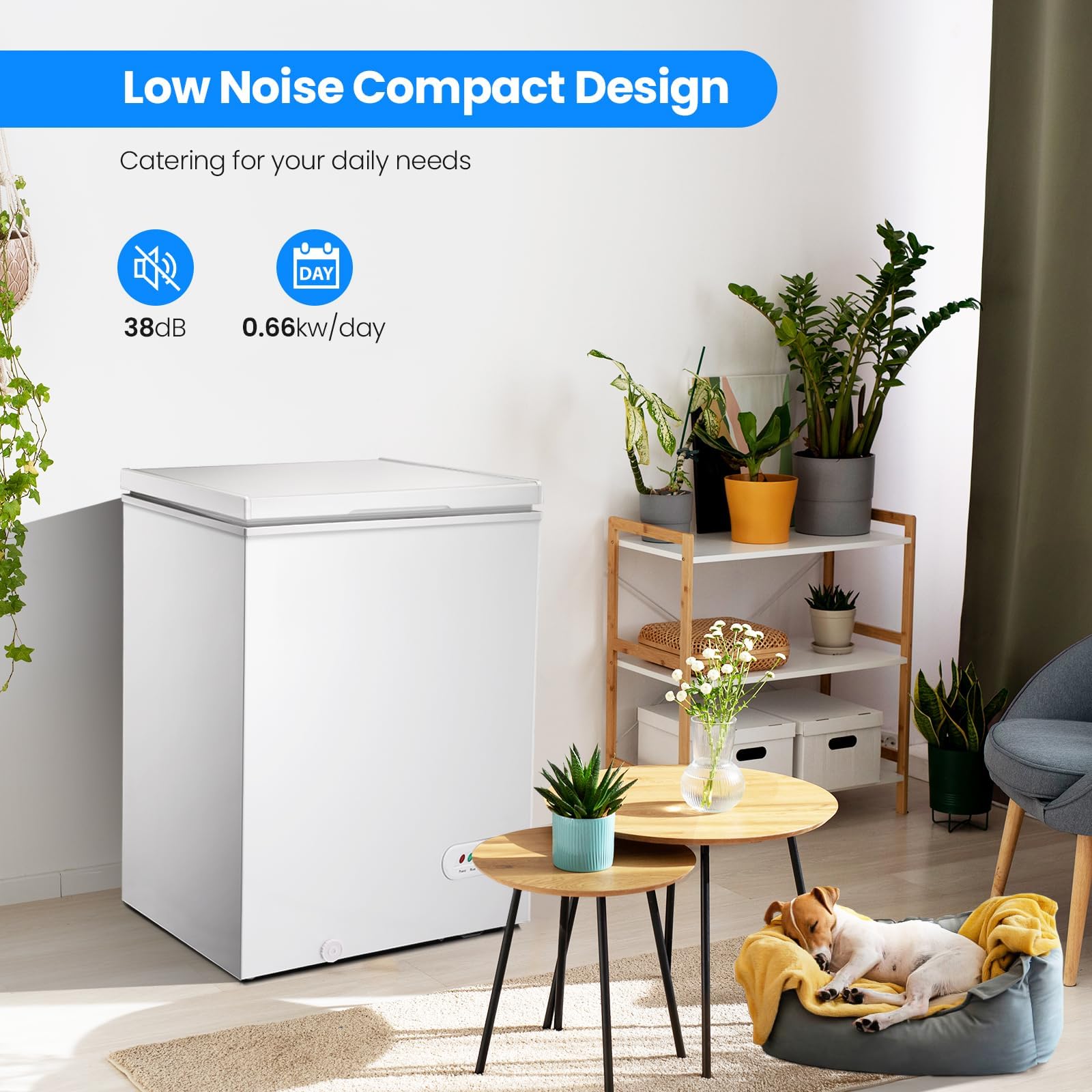 Kismile 2.8 Cubic Feet Chest Freezer with 2 Removable Basket Free Standing Top Open Door Compact Freezer with Adjustable Temperature for Home/Kitchen/Office/Bar