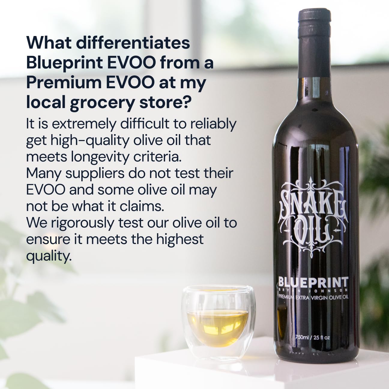 Blueprint Bryan Johnson Olive Oil – Snake Oil- High Polyphenol Extra Virgin Olive Oil (400+ mg/kg) – Early Harvest, First Cold Press EVOO – Keto, Paleo, Non-GMO – 2 Pack - 750ml Glass Bottle