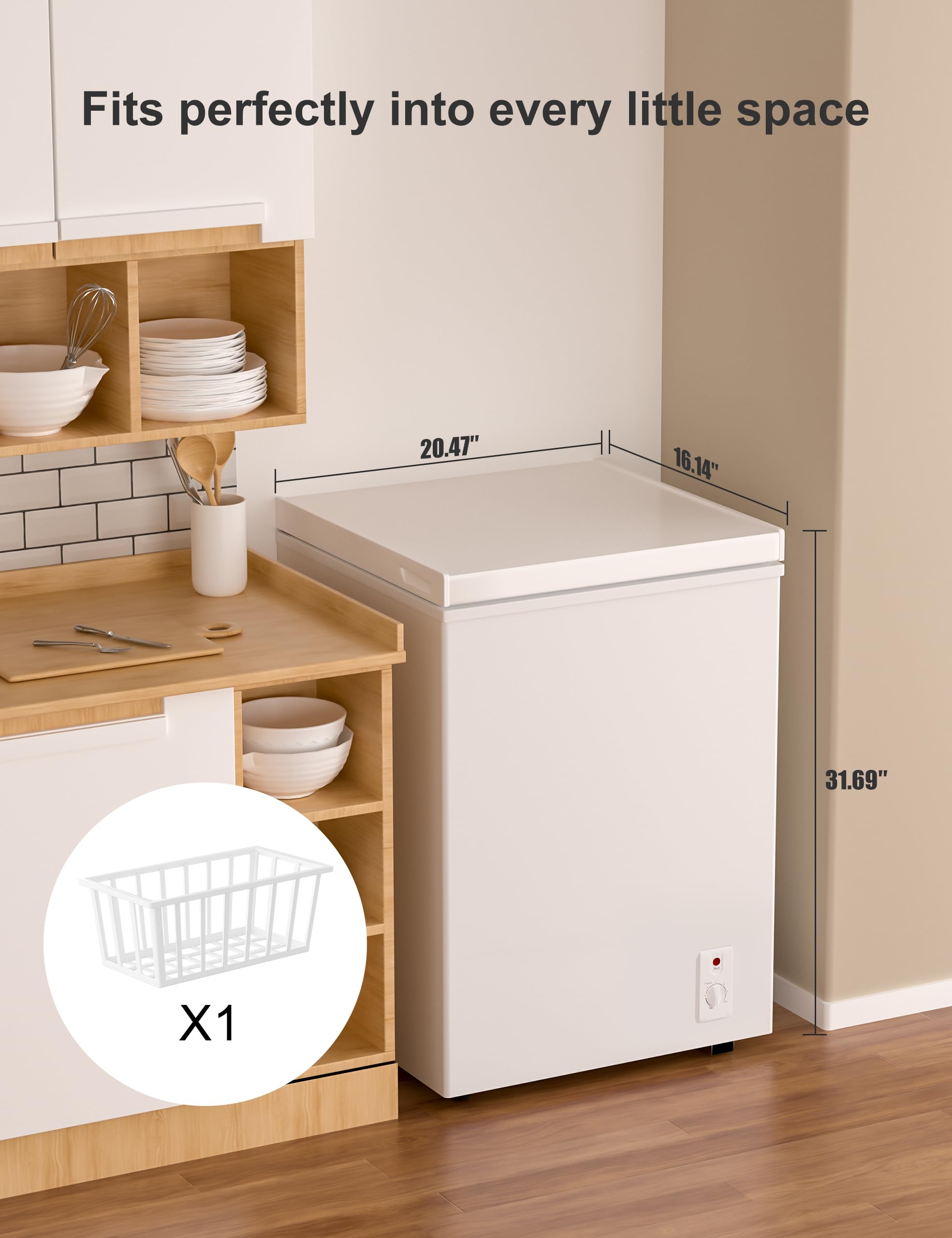7.0 Cu Ft Chest Freezer - Energy Saving Quiet Top Open Door Mini Freezer Adjustable 6 Thermostat - Compact Small Deep Freezer w/Removable Basket and Defrost Water Drain for Home/Apartment/Garage