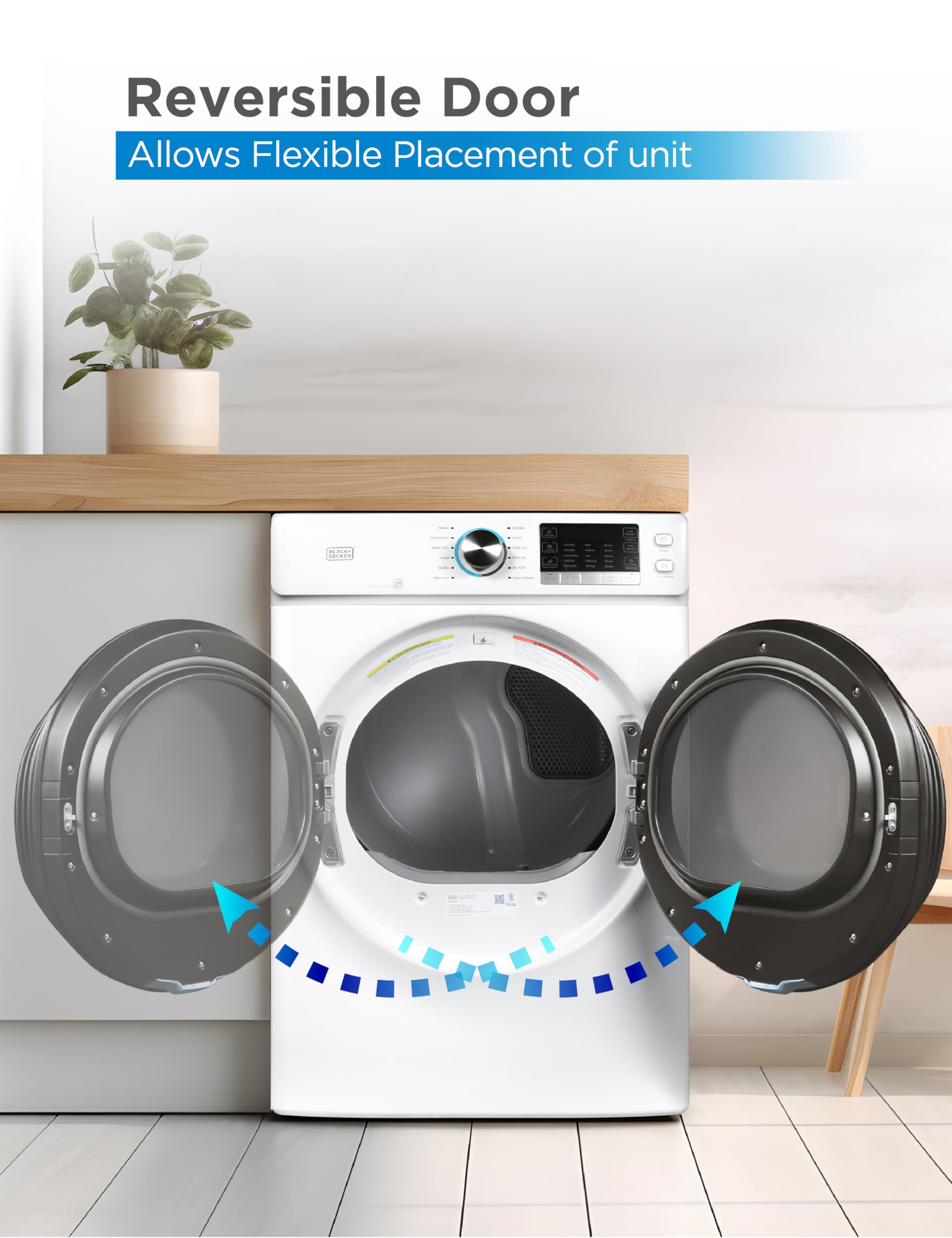 BLACK+DECKER BCED37 Compact Dryer for Standard Wall Outlet, Small, 4 Modes, Load Volume 13.2 lbs., White