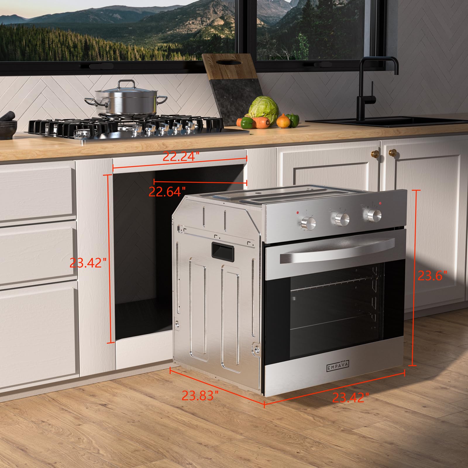 Empava 24 Inch Electric Single Wall Oven 10 Cooking Functions Deluxe 360° ROTISSERIE with Sensitive Touch Control in Stainless Steel, C02