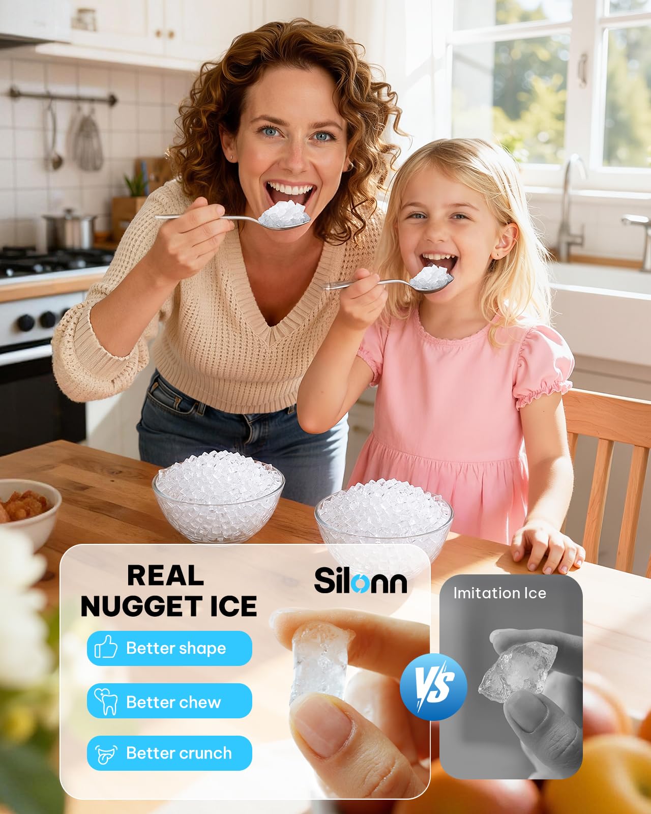 Nugget Ice Maker Countertop, Silonn Chewable Pellet Ice Machine with Self-Cleanin Function, 36lbs/24H Portable Ice Makers for Home Kitchen Officce, Black