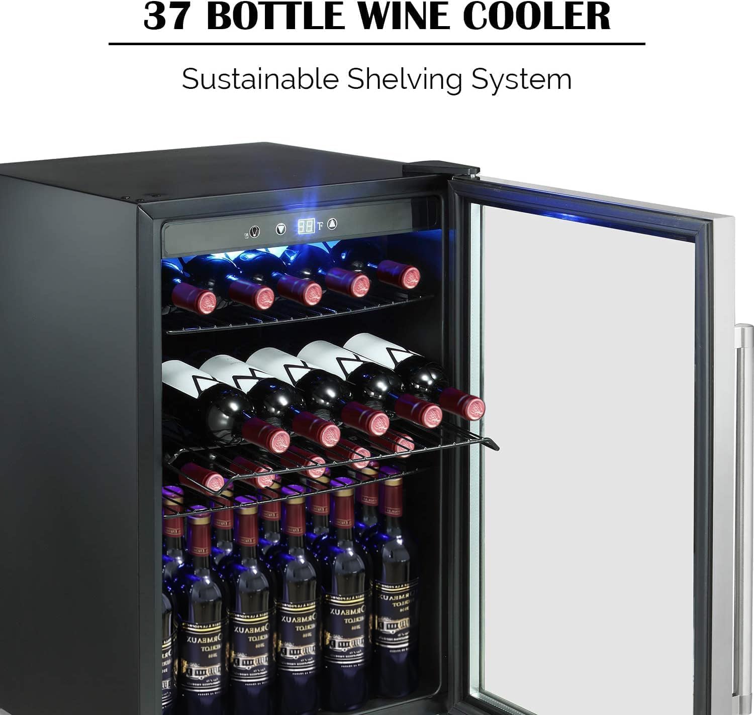 Antarctic Star Wine Cooler, Beverage Refrigerator, 16 Bottle Freestanding Quiet Wine Cellar Front Glass Door for Home and Bar, Digital Temp Control, 1.71 Cu.Ft.