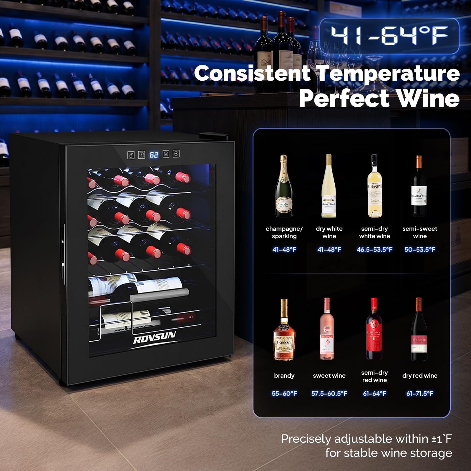 ROVSUN 18 Bottle Wine Fridge, Freestanding Compressor Wine Cooler Refrigerator, Beverage Wine Chiller with Digital Temperature Control & Double-layer Glass Door for Red White Wine, Champagne, Beer