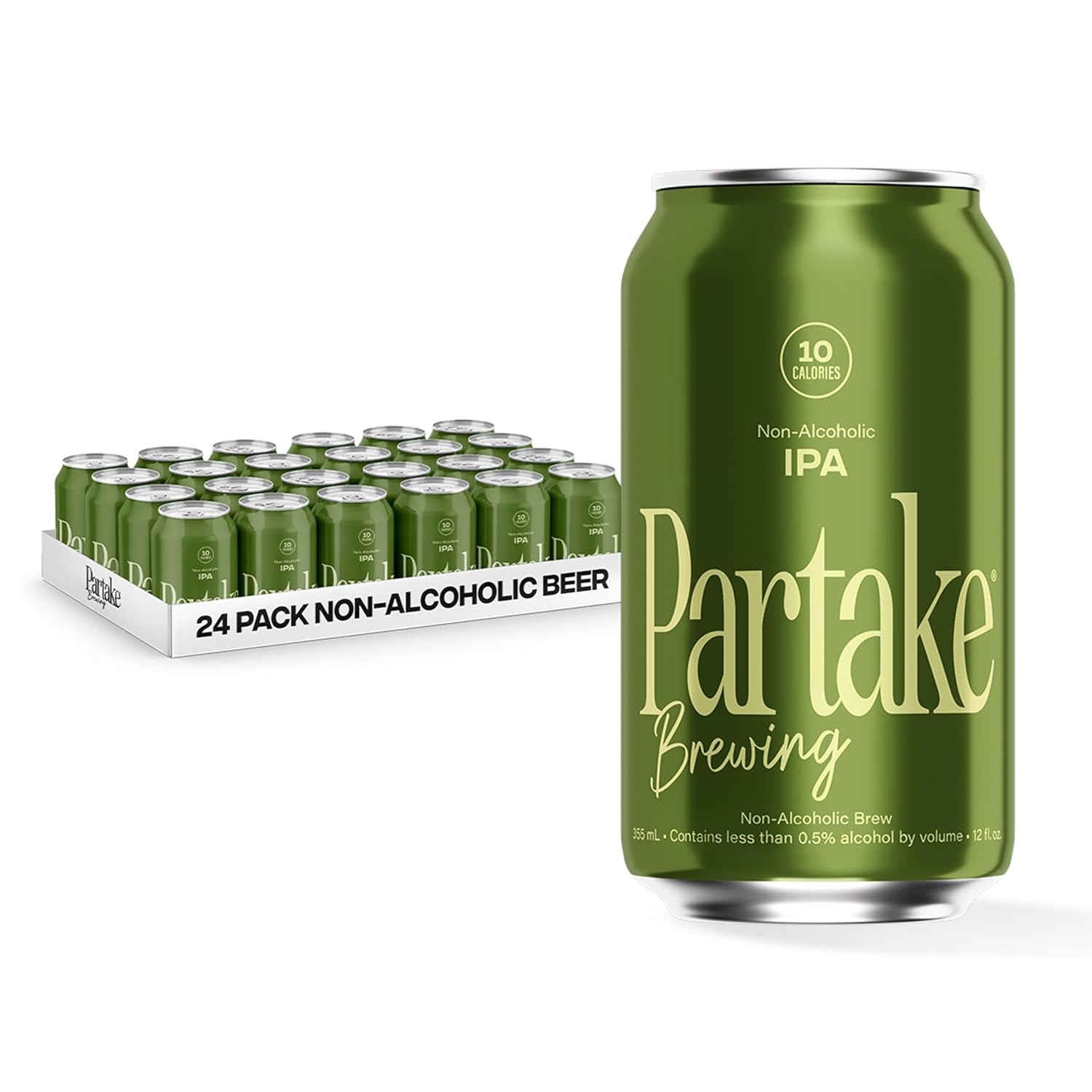 Partake Brewing Craft Non Alcoholic Beer, IPA 12 Pack x 12 Fl Oz Cans - Low Calorie & Carb, No Sugar, All Natural Ingredients - Award-Winning Taste, Non Alcoholic Beer Without the Empty Calories