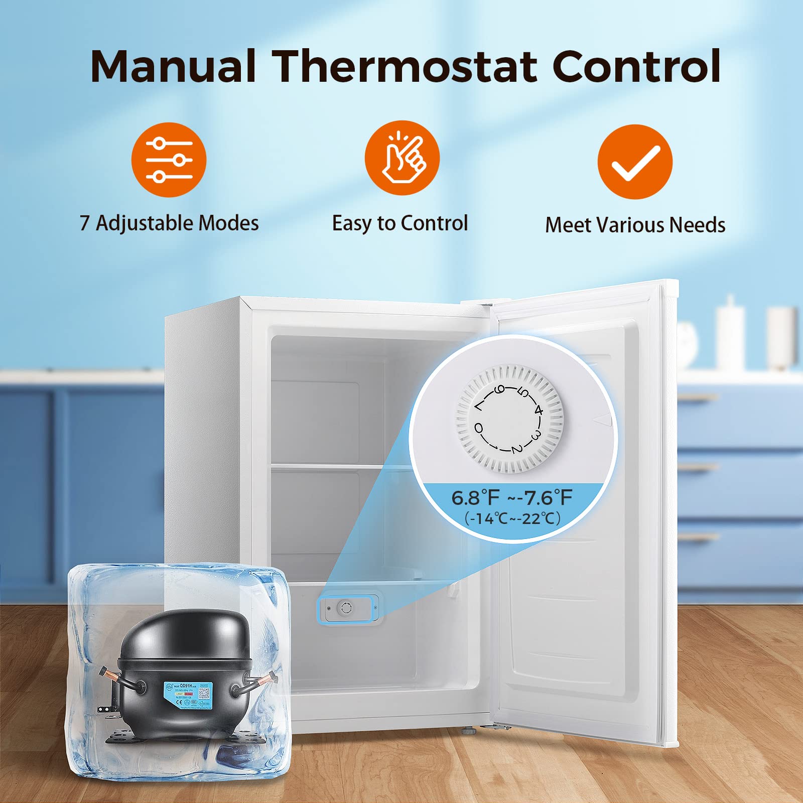 Kismile Small Freezer Upright, 3.0 Cu.ft Mini Freezer with Adjustable Thermostat, Removable Shelves, Reversible Single Door, Stand Up Freezer for Bedroom/Home/Dorms/Apartment (Stainless Steel)