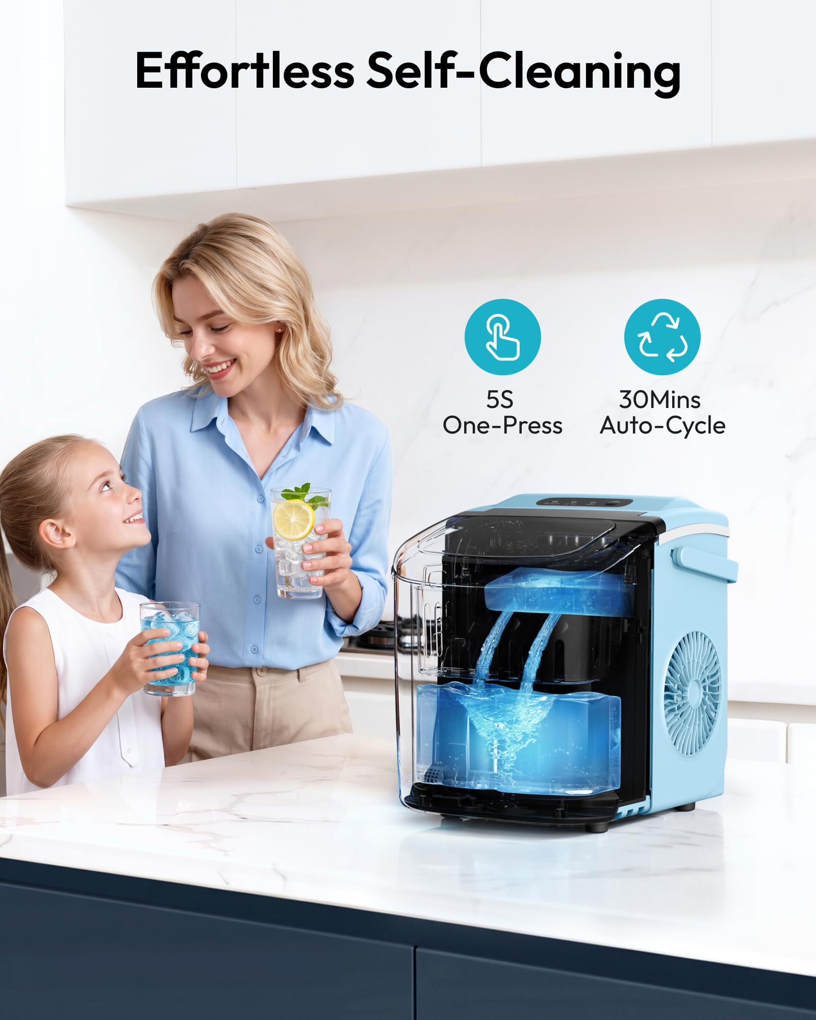 EUHOMY Countertop Ice Maker Machine with Handle, 26lbs in 24Hrs, 9 Ice Cubes Ready in 6 Mins, Auto-Cleaning Portable Ice Maker with Basket and Scoop, for Home/Kitchen/Camping/RV. (Black)