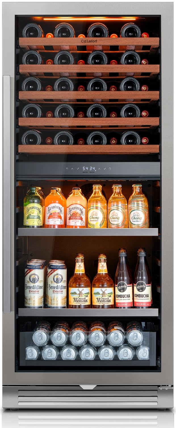 Ca'Lefort 15 Inch Wine Fridge, 33 Bottle Wine Cooler Refrigerator, 40-65°F Wine Refrigerator Glass Door, 3 LED Wine Fridge, Built-in or Freestanding Fridge for Home/Bar/Kitchen (3.0 cu.ft)