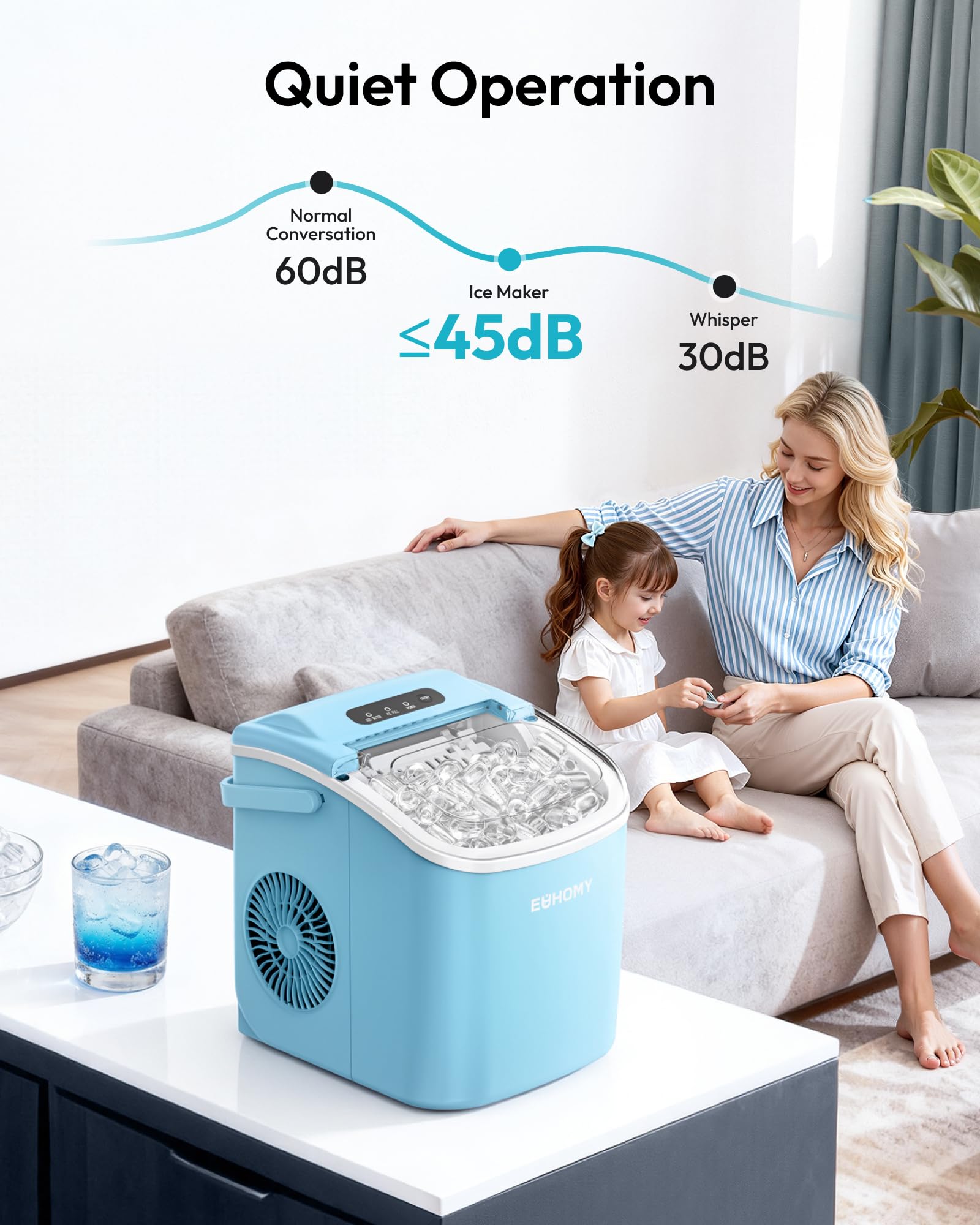 EUHOMY Countertop Ice Maker Machine with Handle, 26lbs in 24Hrs, 9 Ice Cubes Ready in 6 Mins, Auto-Cleaning Portable Ice Maker with Basket and Scoop, for Home/Kitchen/Camping/RV. (Black)