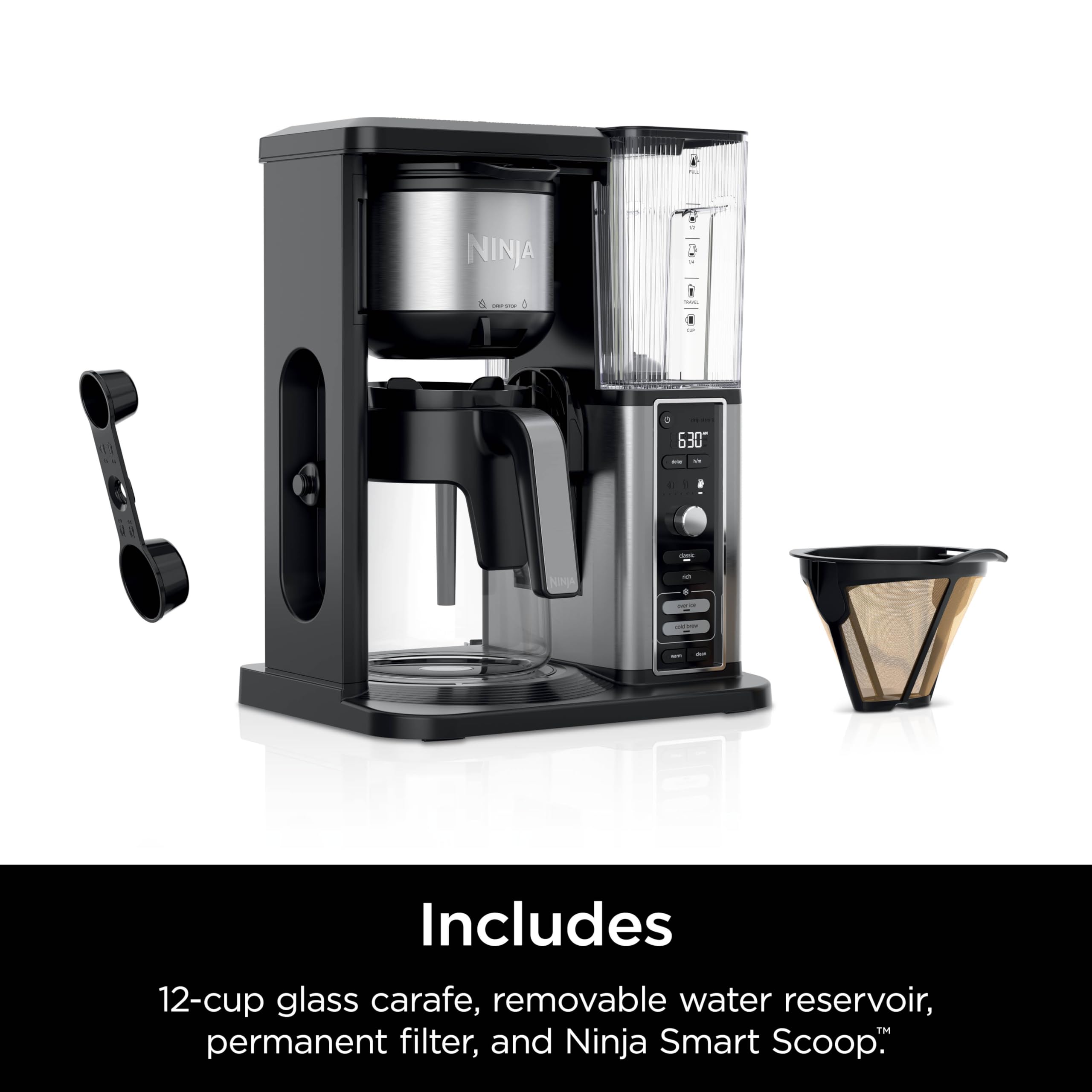 Ninja Specialty Coffee Maker | Includes 10-Cup Carafe, Fold-Away Frother, Permanent Filter & Removable, Dishwasher Safe Reservoir | 6 Brew Styles, 8 Cup to Travel Mug to Pot Sizes | Black | CM401