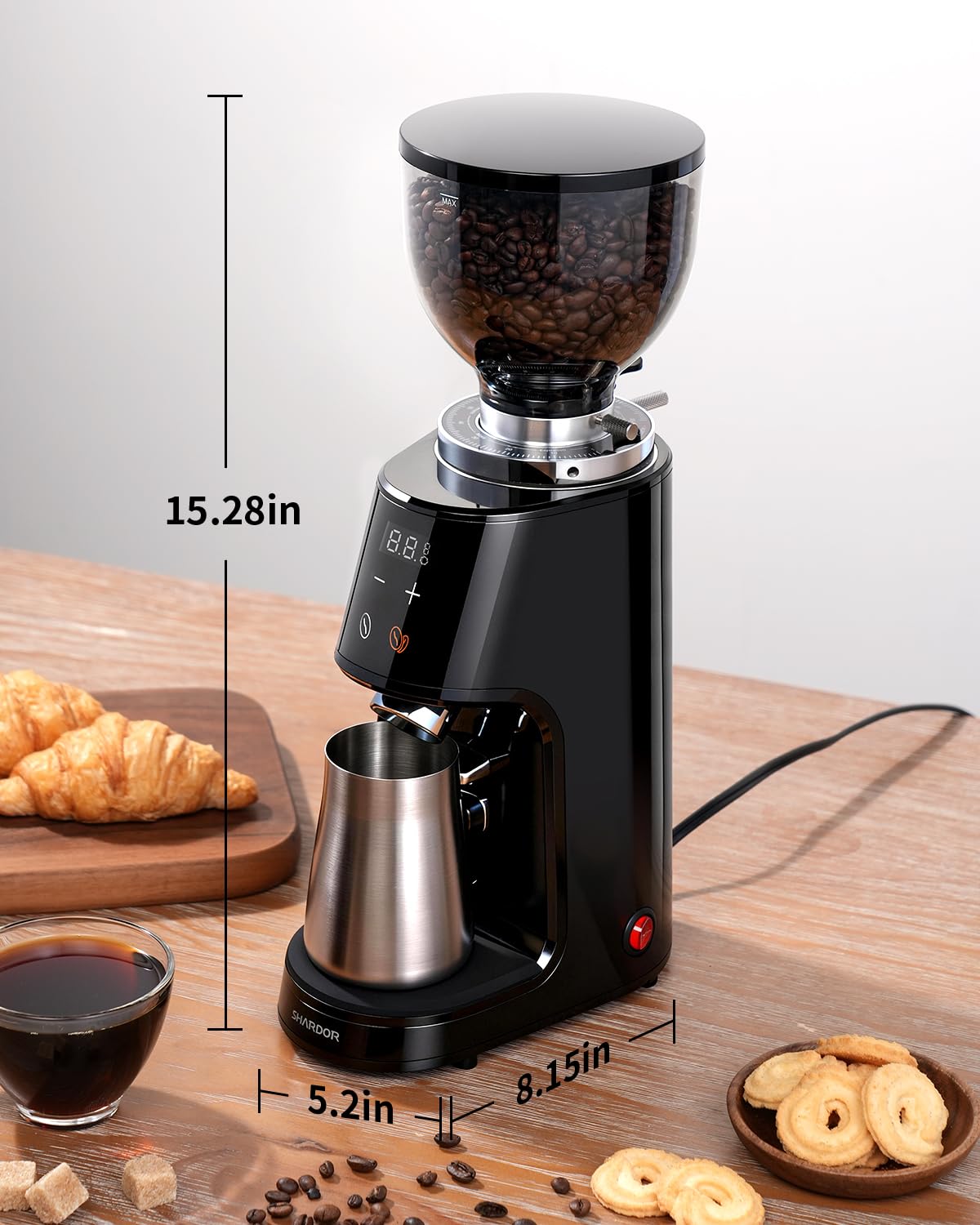SHARDOR Professional 64mm Burr Coffee Grinder with 100 Grind Settings and All-Metal Chamber, Coffee Bean Grinder with Adjustable Electronic Timer and LED Display, Anti-Static, Black, 120V Only