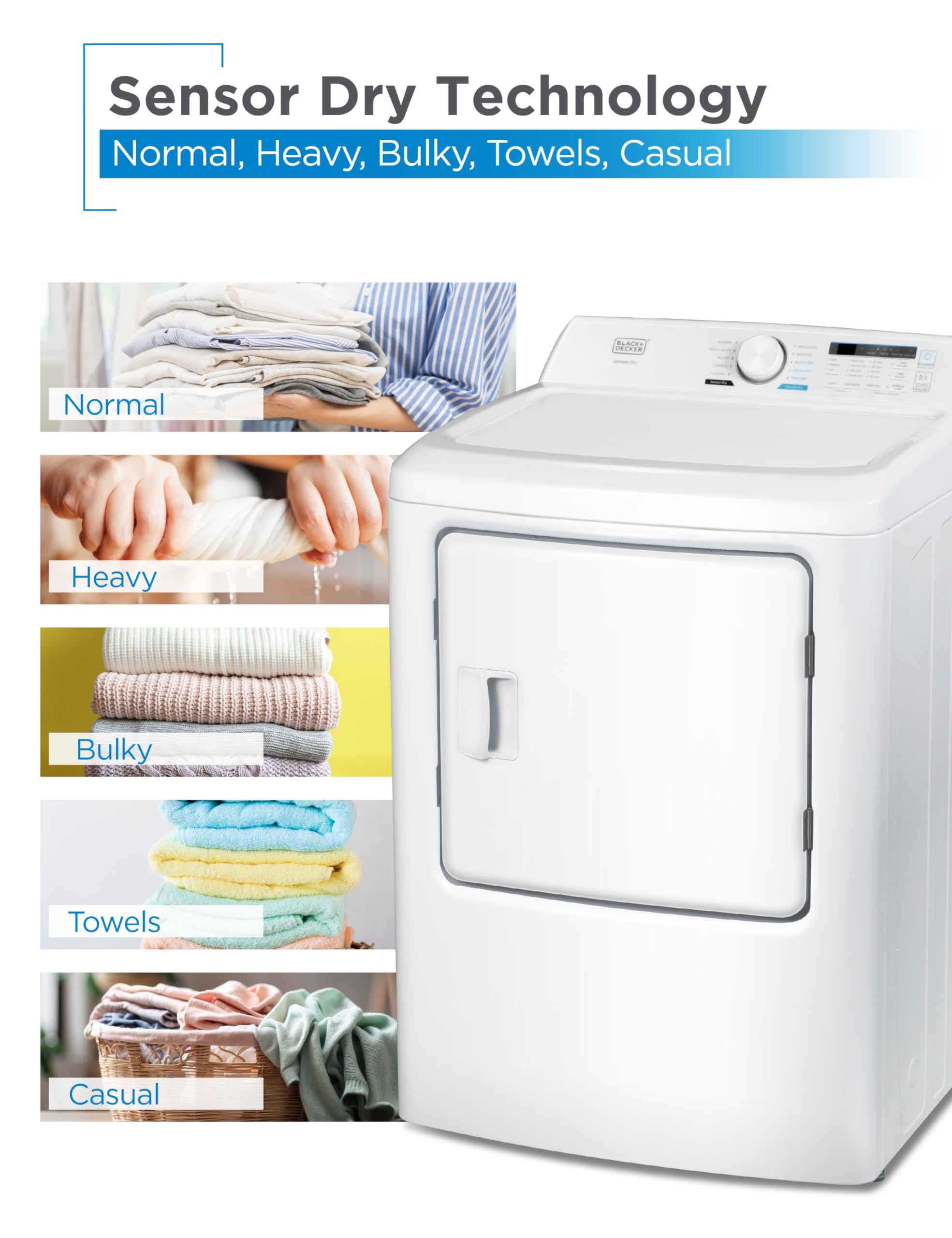BLACK+DECKER BCED37 Compact Dryer for Standard Wall Outlet, Small, 4 Modes, Load Volume 13.2 lbs., White