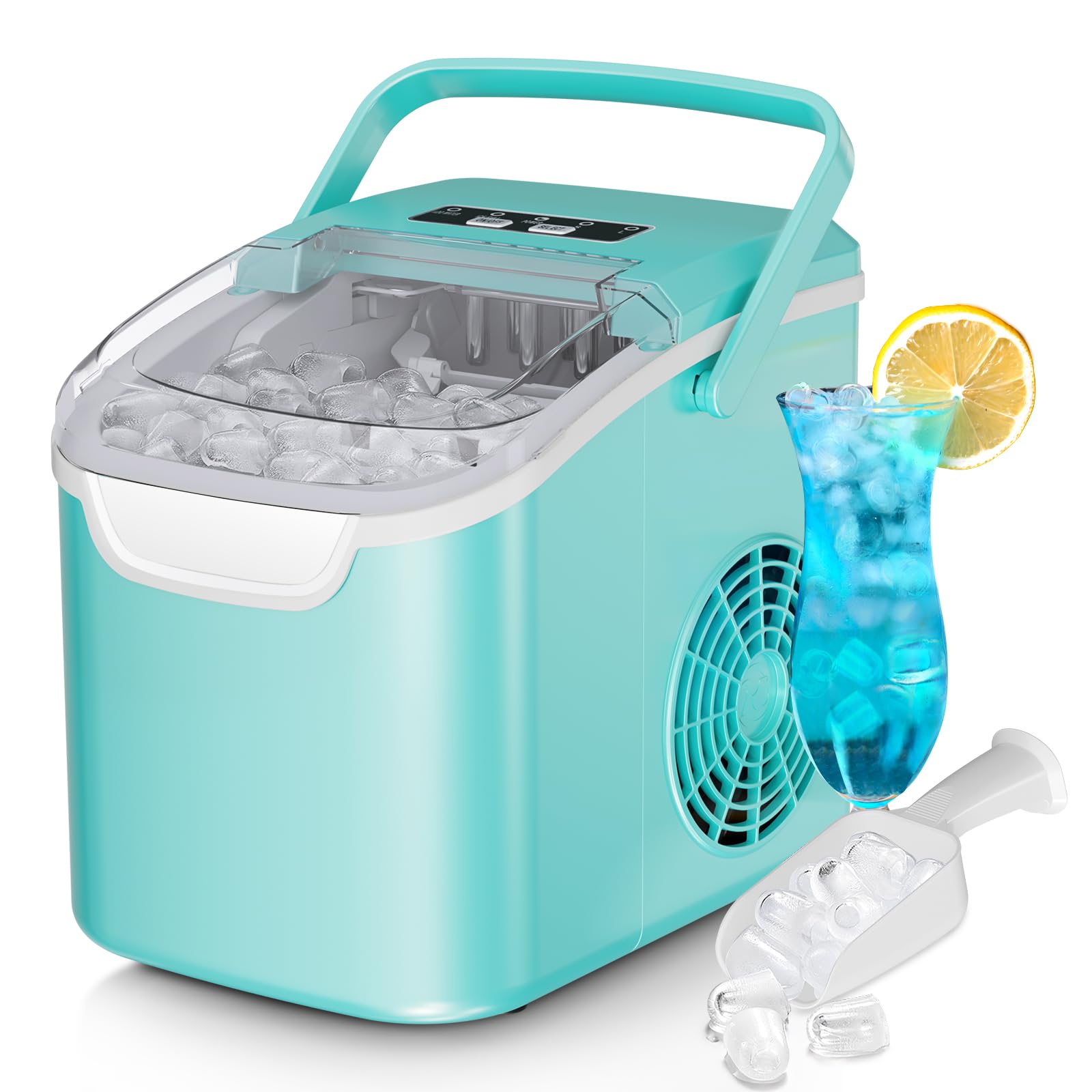 Countertop Ice Maker Machine, 8 Ice Cubes in 6 mins, 26lb/Day Ice with 2 Sizes- Portable Mini, Energy Saving & Basket/Scoop for Home/Party/Travel/Camping/Bar,Black