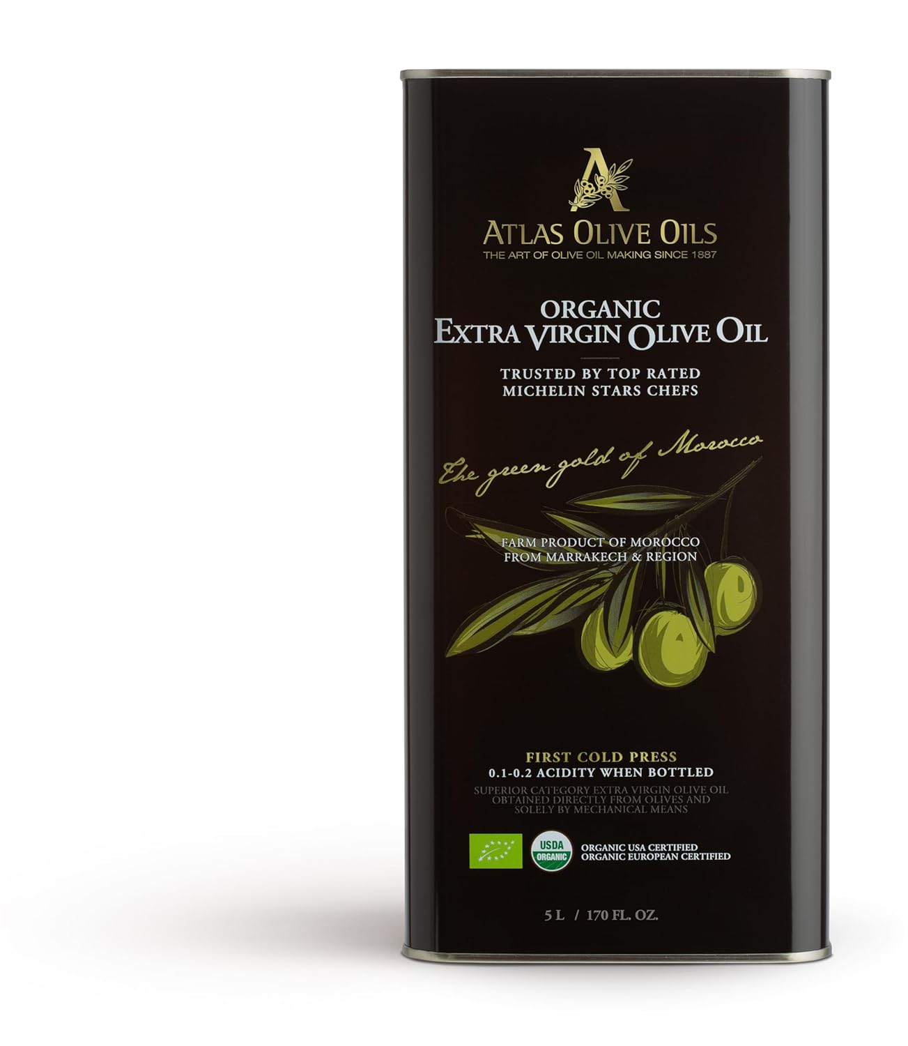 Atlas 3 LT Organic Cold Press Extra Virgin Olive Oil with Polyphenol Rich from Morocco|Newly Harvested Unprocessed from One Single Family Farm | Moroccan EVOO Trusted by Award-Winning Chefs
