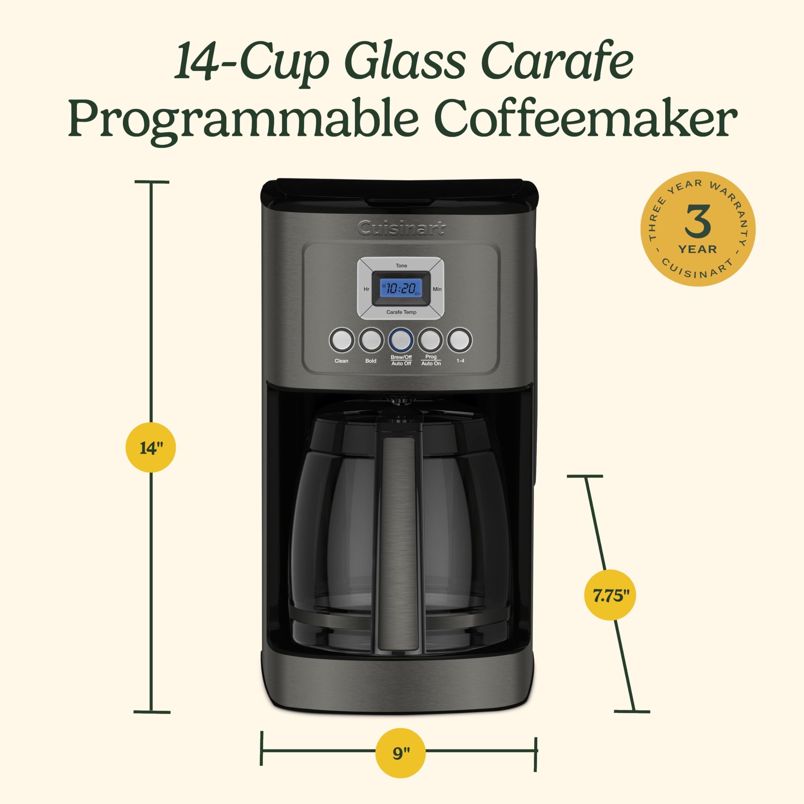 Cuisinart 14-Cup Coffee Maker, Programmable PerfecTemp Glass Carafe Coffee Machine with 1-4 Cup Setting, Brew Strength Control and Pause, Stainless Steel, DCC-3200NAS
