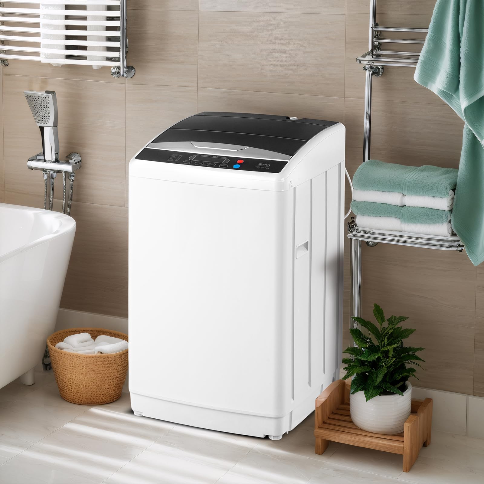 ROVSUN 17.8LBS Portable Washing Machine, Full-Automatic Electric Laundry Machine with Stainless Steel Drum, Compact Washer and Spin Dryer Combo with Drain Pump for Apartment, Dorm, Home