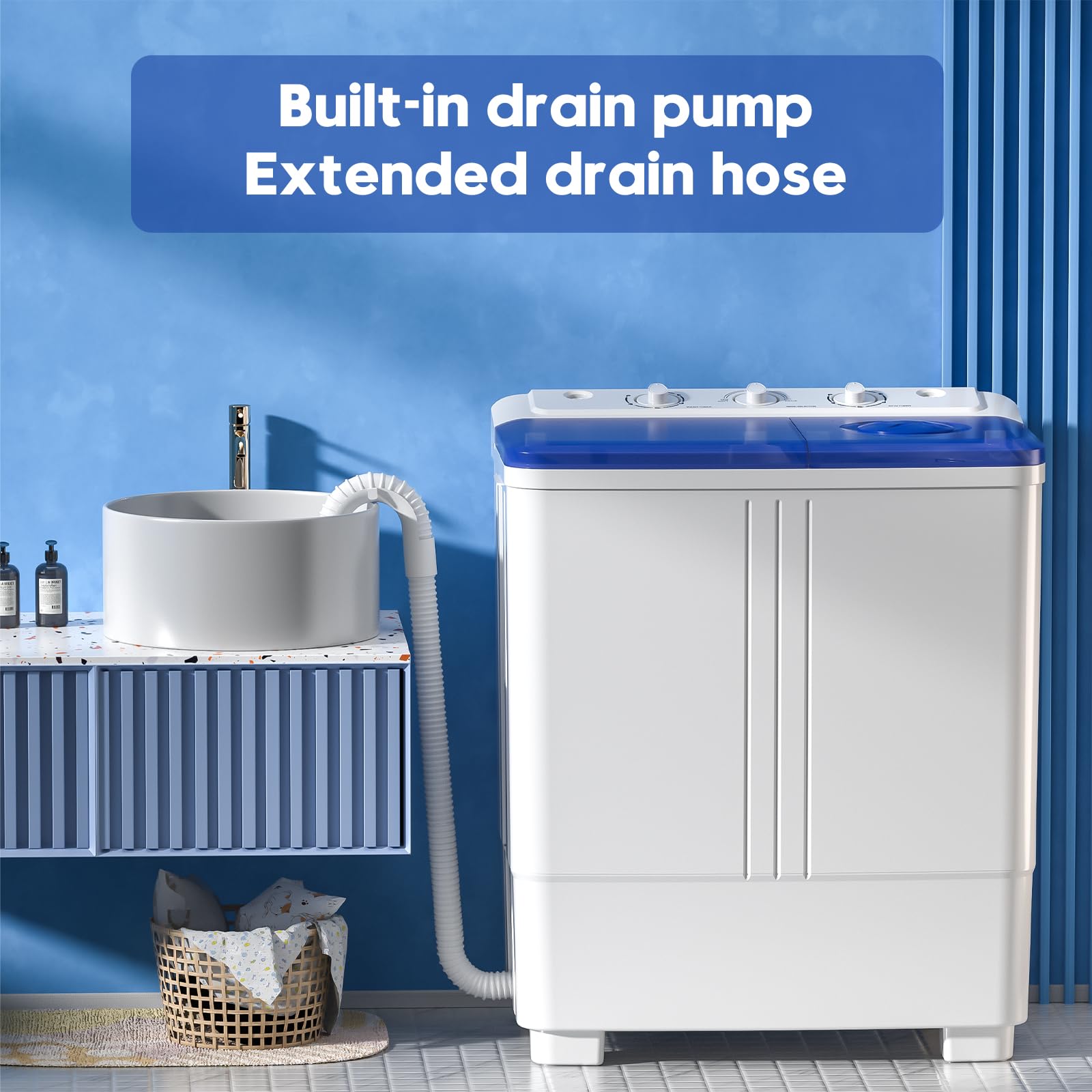 Auertech Portable Washing Machine, 28lbs Twin Tub Washer Mini Compact Laundry Machine with Drain Pump, Semi-automatic 18lbs Washer 10lbs Spinner Combo for Dorms, Apartments, RVs