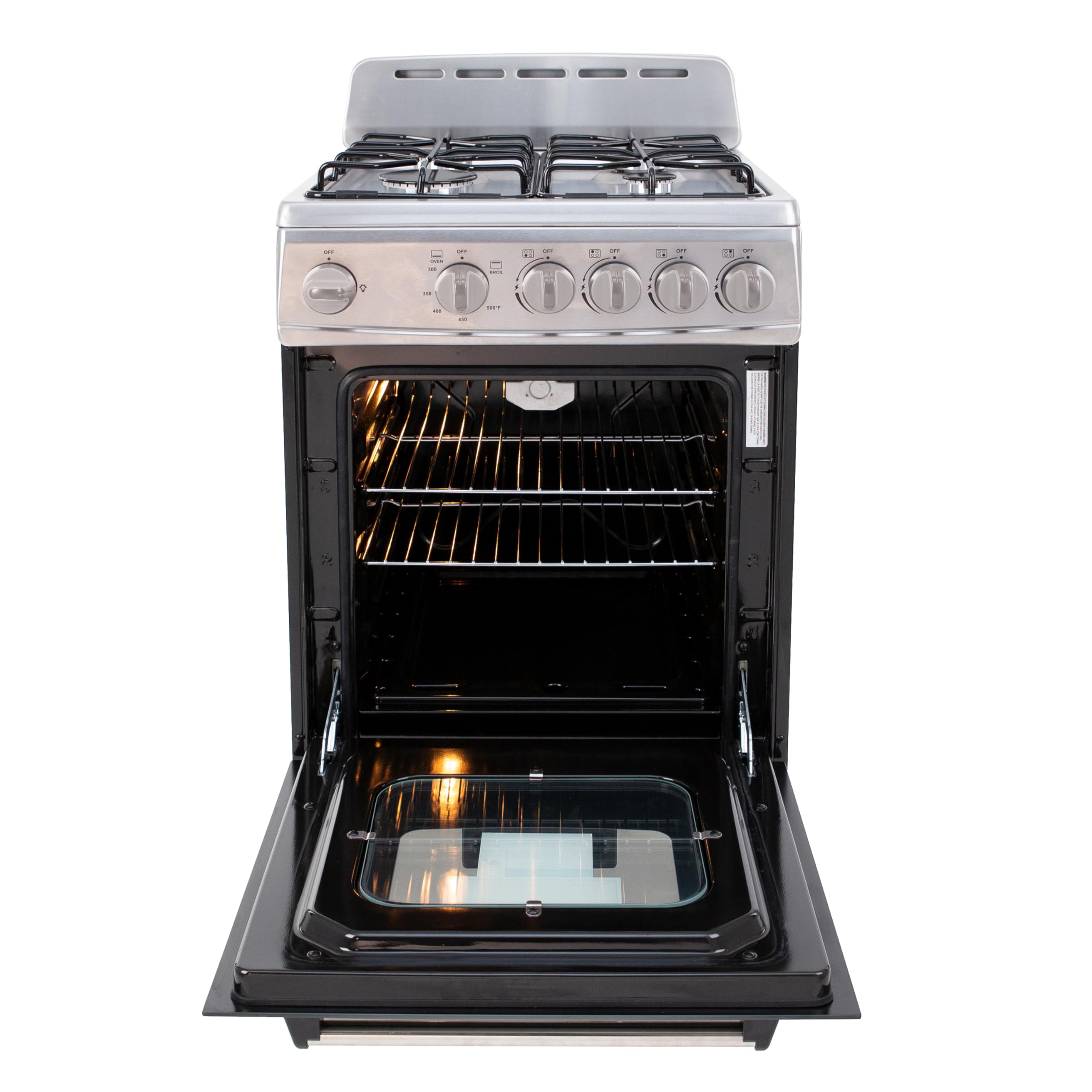 Avanti Gas Range Oven, Compact Freestanding Design, 4 Sealed Burners with Electronic Ignition, 2.1 Cu.Ft. Capacity Features Framed Glass Door Storage Drawer Broiler and Accessories, 20-Inch, White
